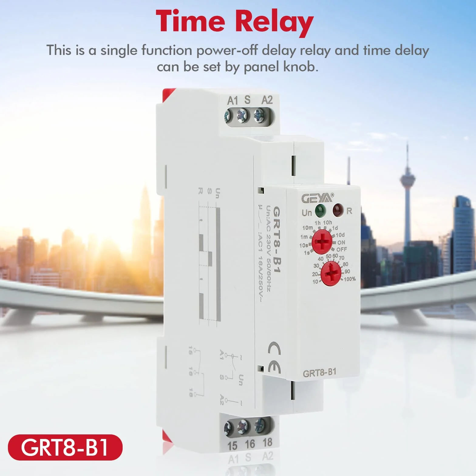Przekaźnik czasowy 230 V, GRT8-B1 mini wyłącznik czasowy, opóźnienie, programator czasowy, listwa montażowa, timer, typ szyny DIN, AC 220 V