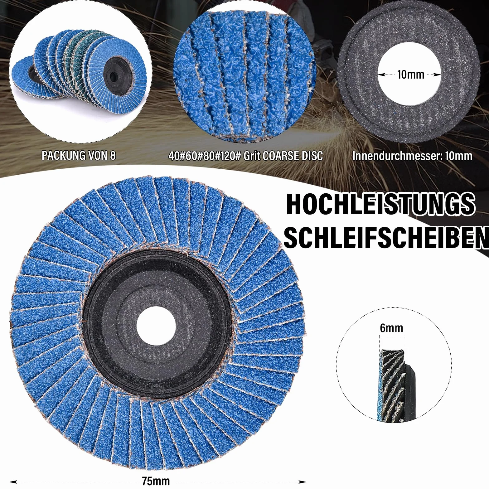 8 sztuk tarcz wachlarzowych ø 76 mm x 10 mm krążki szlifierskie talerze szlifierskie 40 60 80 120 ziarnistość zestaw krążków lamelowych do szlifierki kątowej maszyny polerskiej