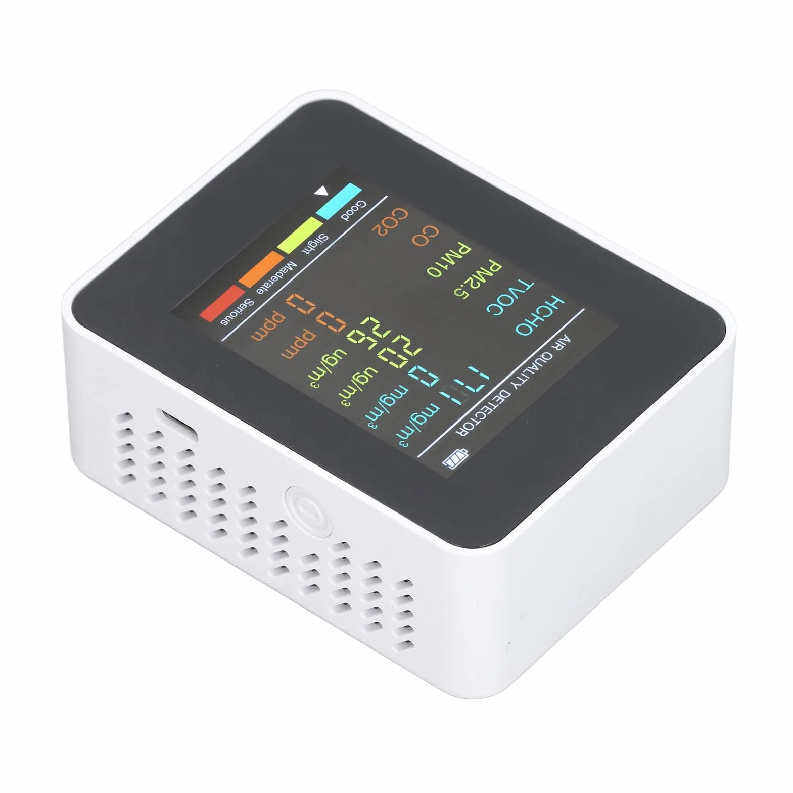 Inteligentny Monitor Jakości Powietrza 5 w 1 CO₂ TVOC HCHO PM2.5 PM10 USB LCD Tester Biały
