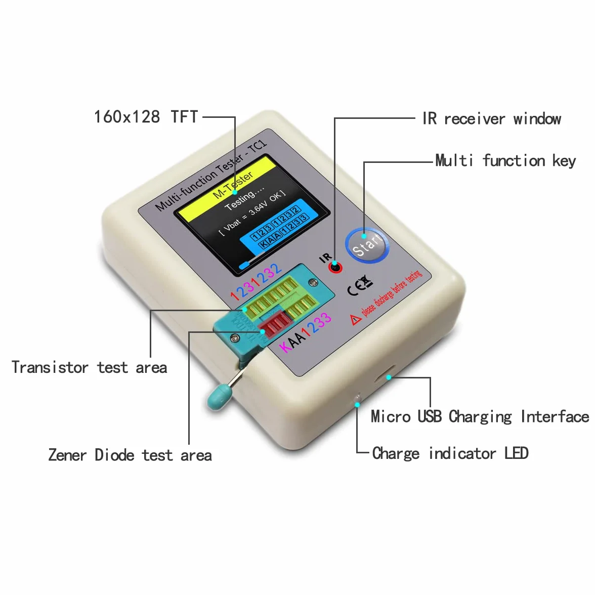 DollaTek 1,8 cala kolorowy wy?wietlacz kieszonkowy wielofunkcyjny TFT pod?wietlenie t?a tranzystor LCR-TC1 tester do diody, triody, kondensatora, oporu, tranzystora LW21