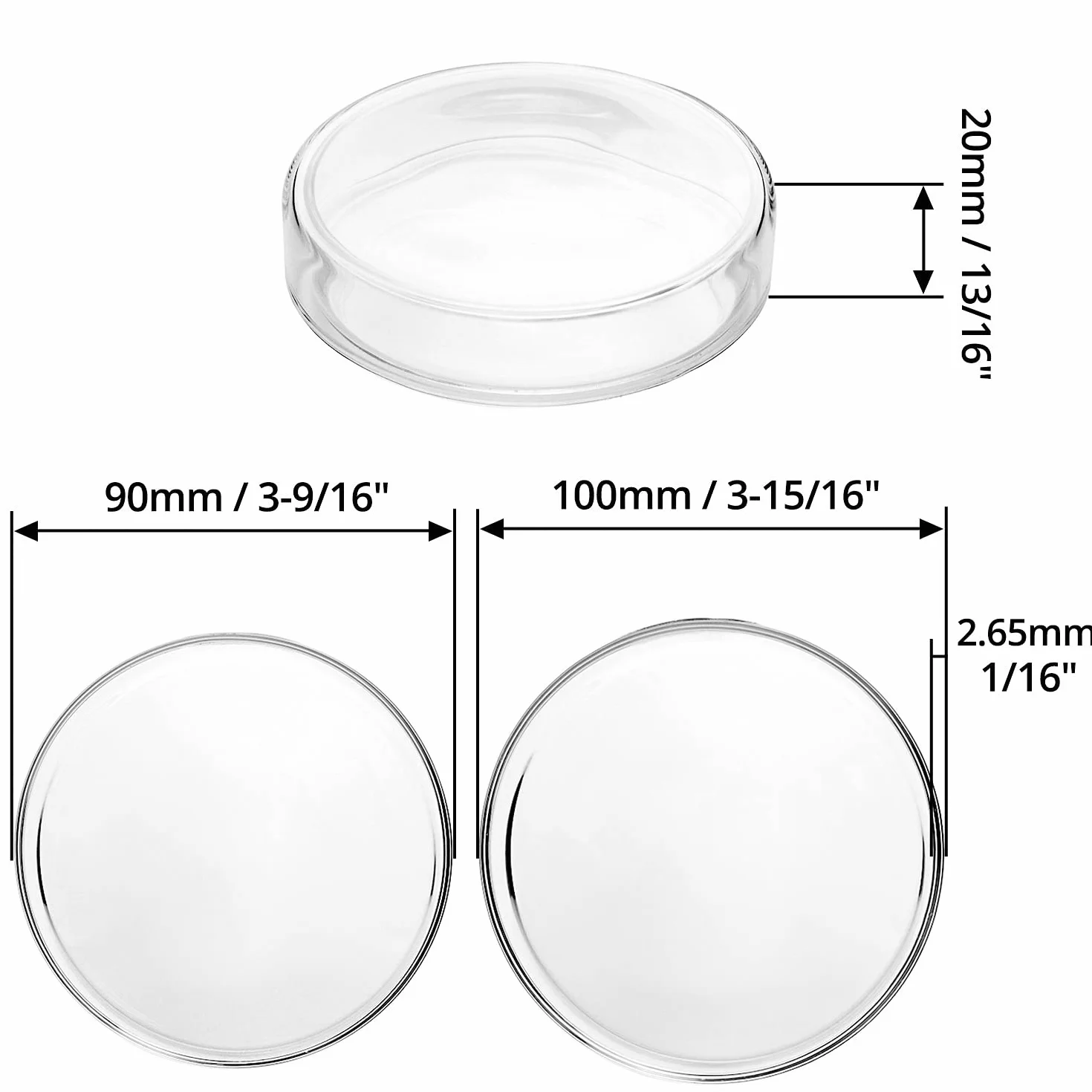 QWORK® Szklane szalki Petriego z pokrywką, wysokie szkło borokrzemianowe Sterylizowane szalki Petriego do hodowli laboratoryjnej, 90mm x 20mm, 5 sztuk