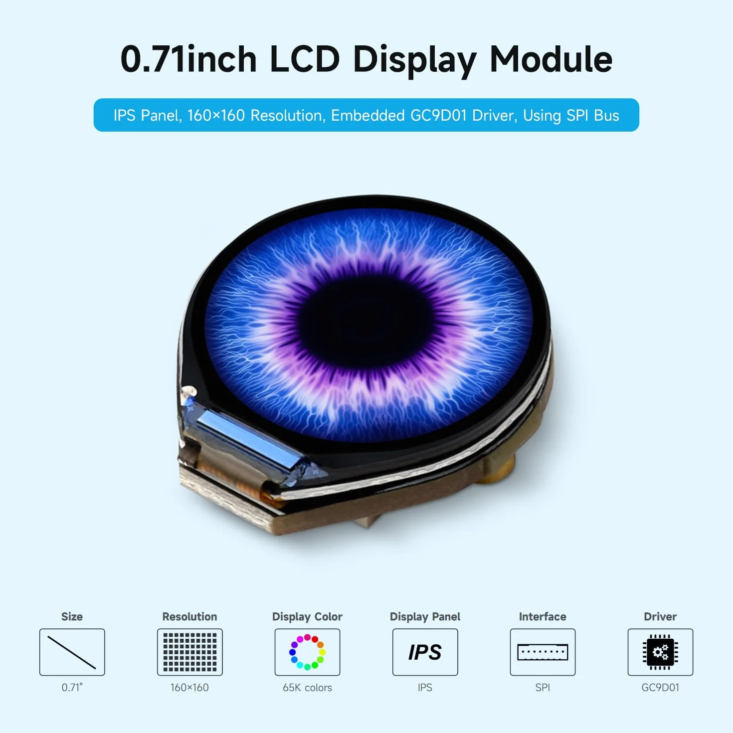 Waveshare 0.71inch Round LCD Display Module 160x160 SPI 65K Colors for Raspberry Pi Pico ESP32