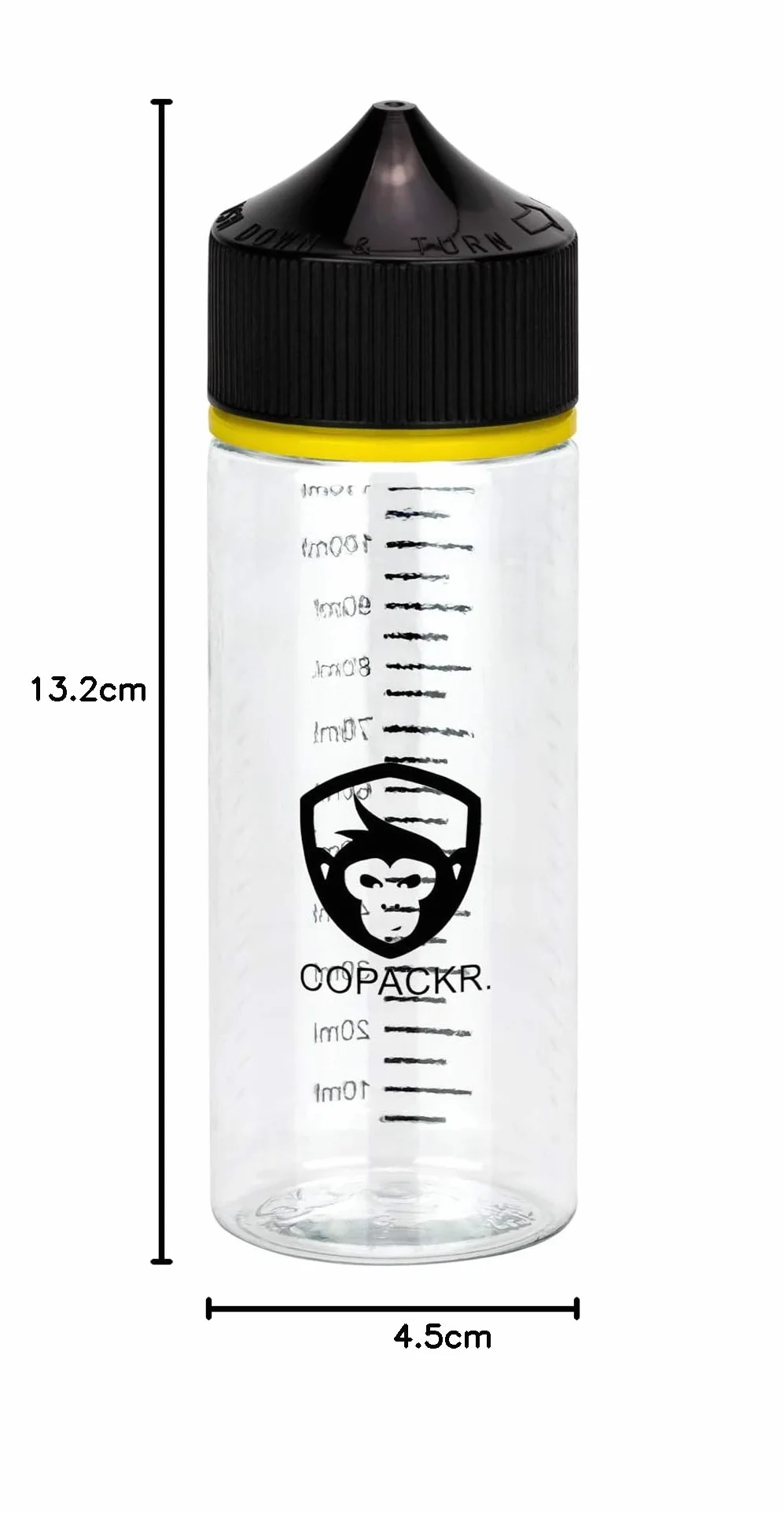 Copackr V3 5 butelek x 120 ml stopniowane butelki PET firmy Chubby Gorilla – butelki z kroplomierzem (przezroczysta butelka z czarnym zamknięciem)
