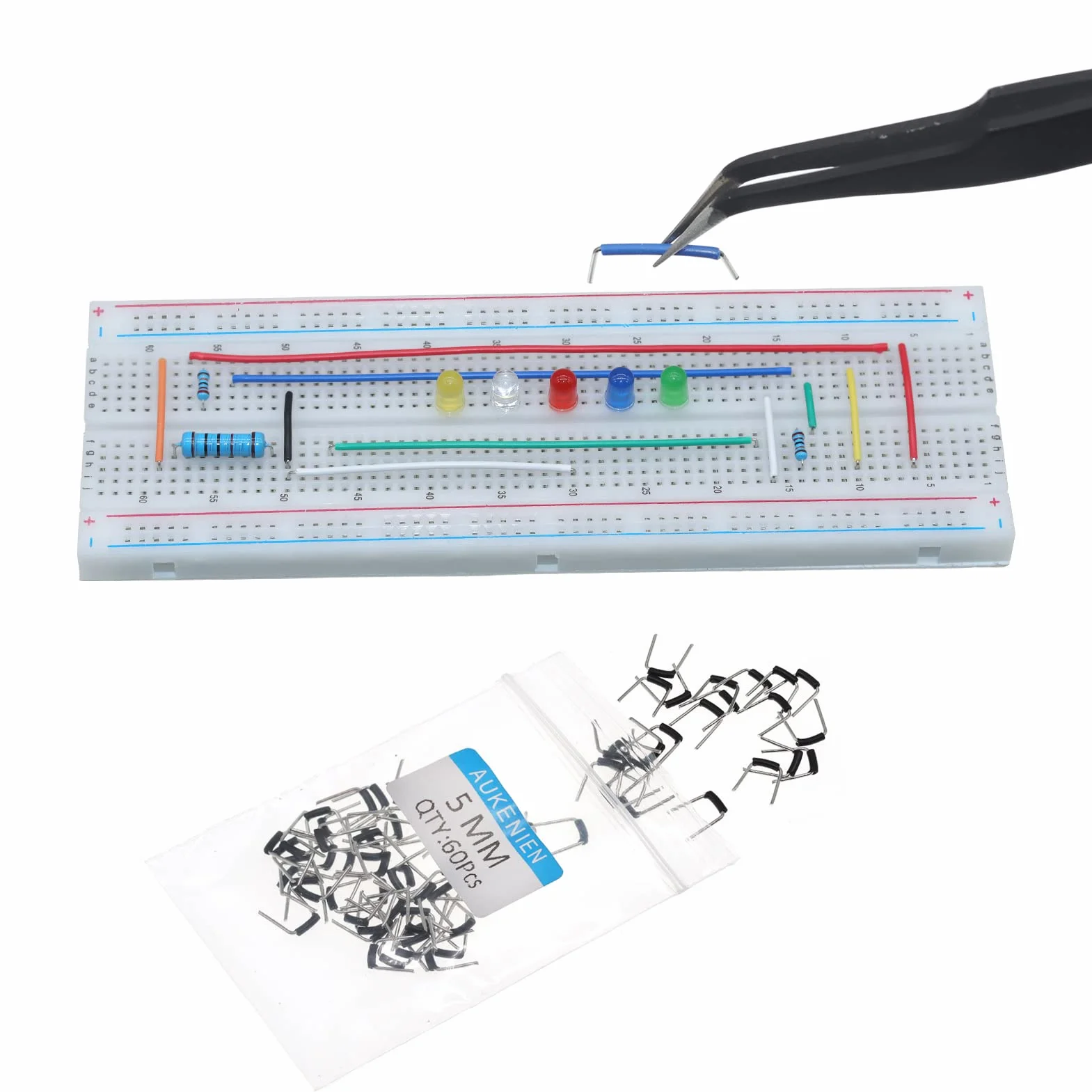 AUKENIEN Jumper Wire Breadboard Zestaw 14 Wartości 840 sztuk 2-125 MM U Shape Kabel Prototypowanie Zworka Kabel Płyta Odlewowa do Arduino z Pęselem