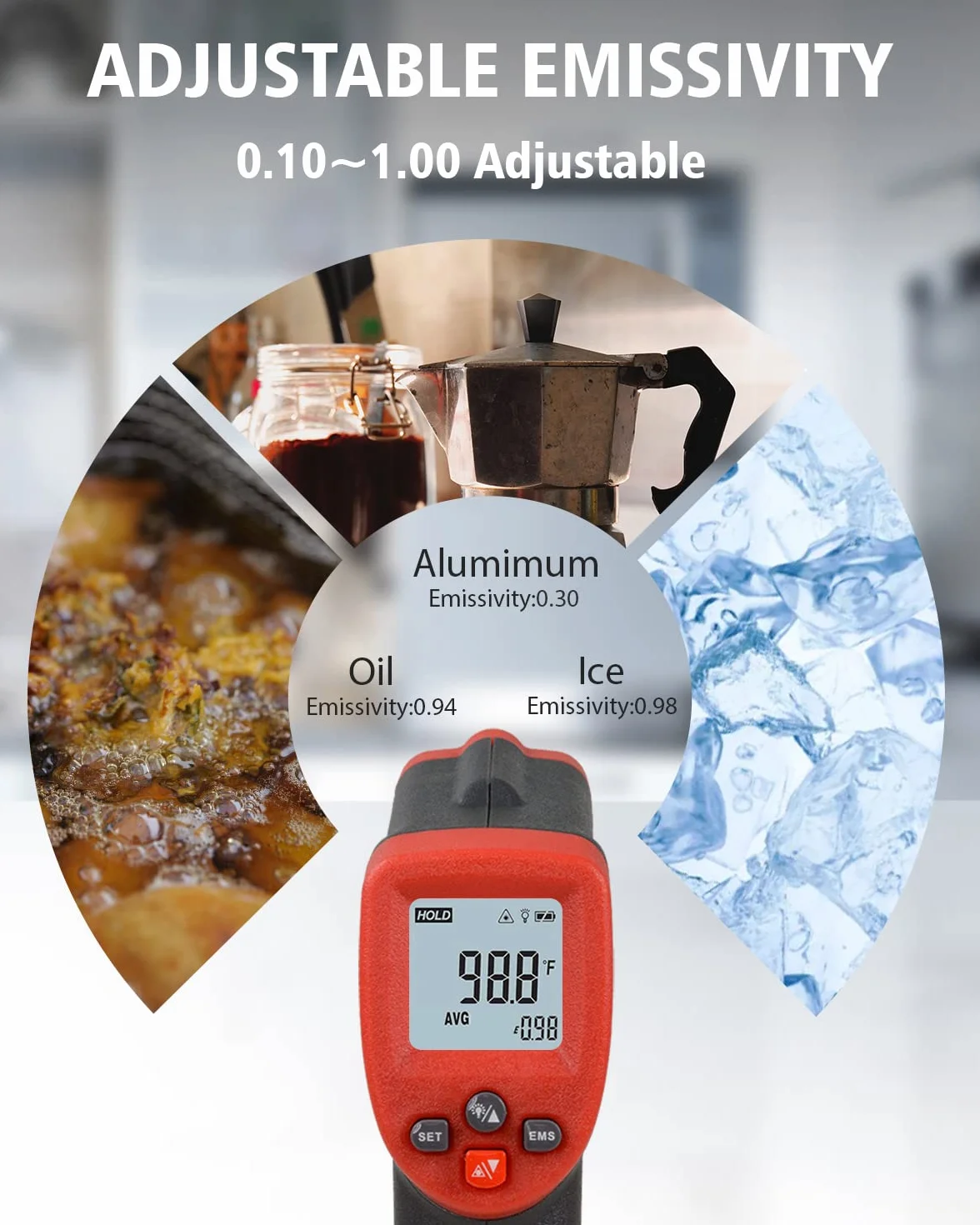 Wintact IRTermometro Igrometro Laser Digitale Superfici -50℃~650℃ con Sonde di Temperatura a Termocoppia di Tipo K per Cucina Frizer