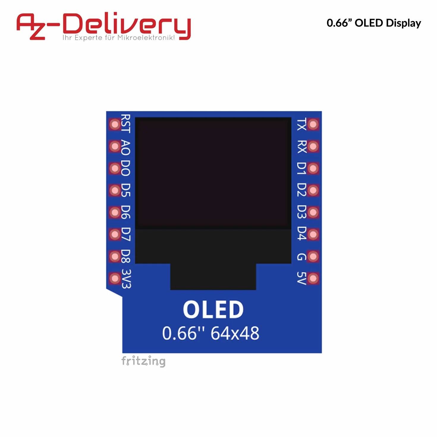 AZDelivery 5 x 0,66 cala osłona wyświetlacza ssd1306 OLED I2C 64x48 pikseli moduł wyświetlacza I2C HW-699 z białymi znakami kompatybilny z D1 Mini, w tym E-Book!