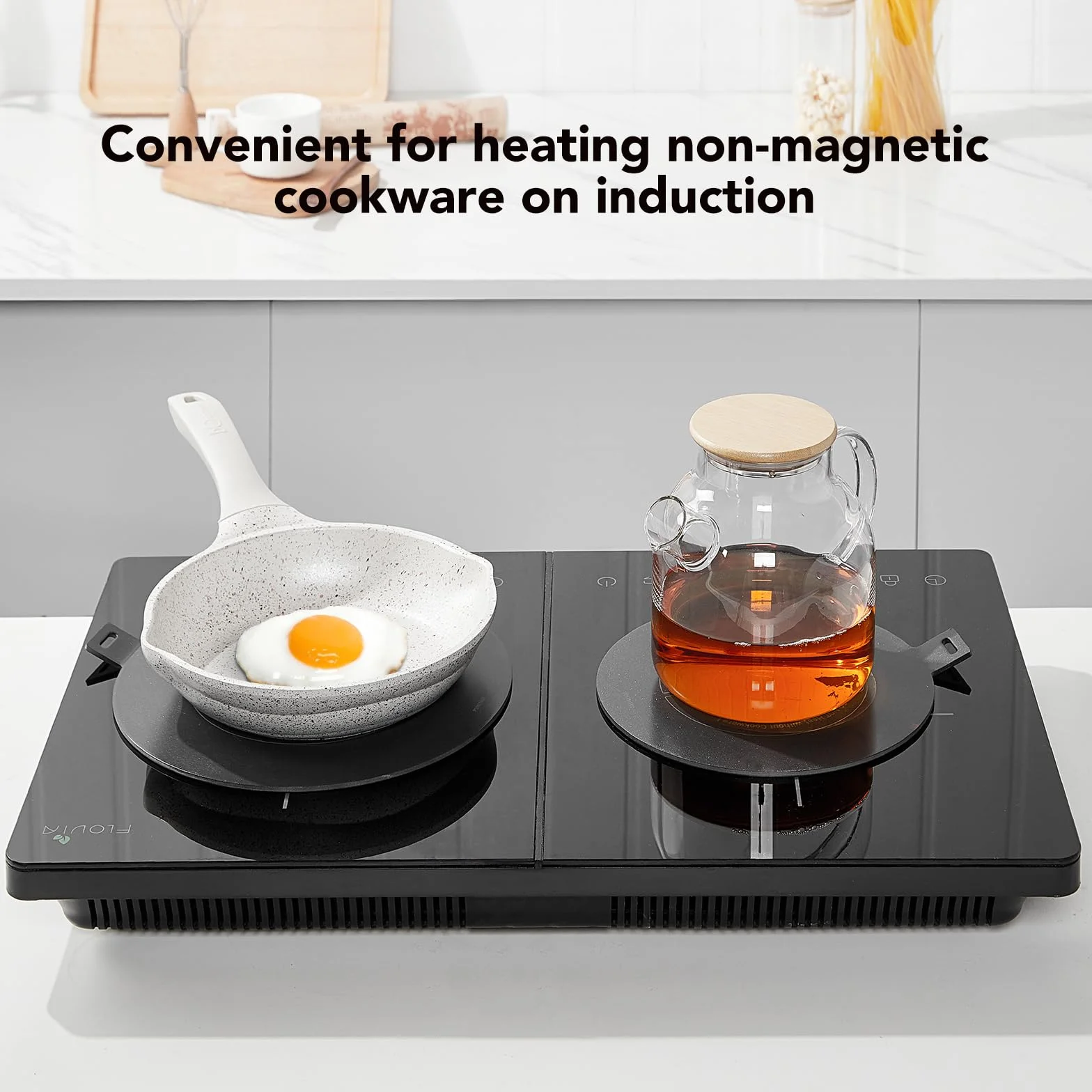 ACTIV CUISINE Adapter indukcyjny płyty grzewczej 24 cm ze stali nierdzewnej z oddzielnym uchwytem i podstawą, dyfuzor indukcyjny mokka do używania ekspresów do kawy, czarny