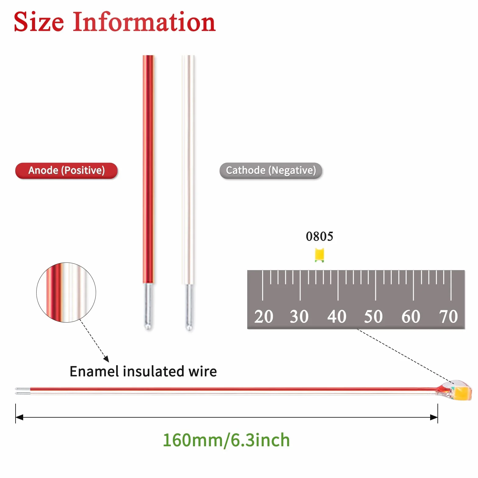 DiCUNO 20 szt. wstępnie okablowane diody mikro LED 16 cm, 0805 SMD lutowana mini dioda LED z osłoną ochronną z klejów do modelarstwa, projektu świetlnego, rękodzieła, ciepła biel