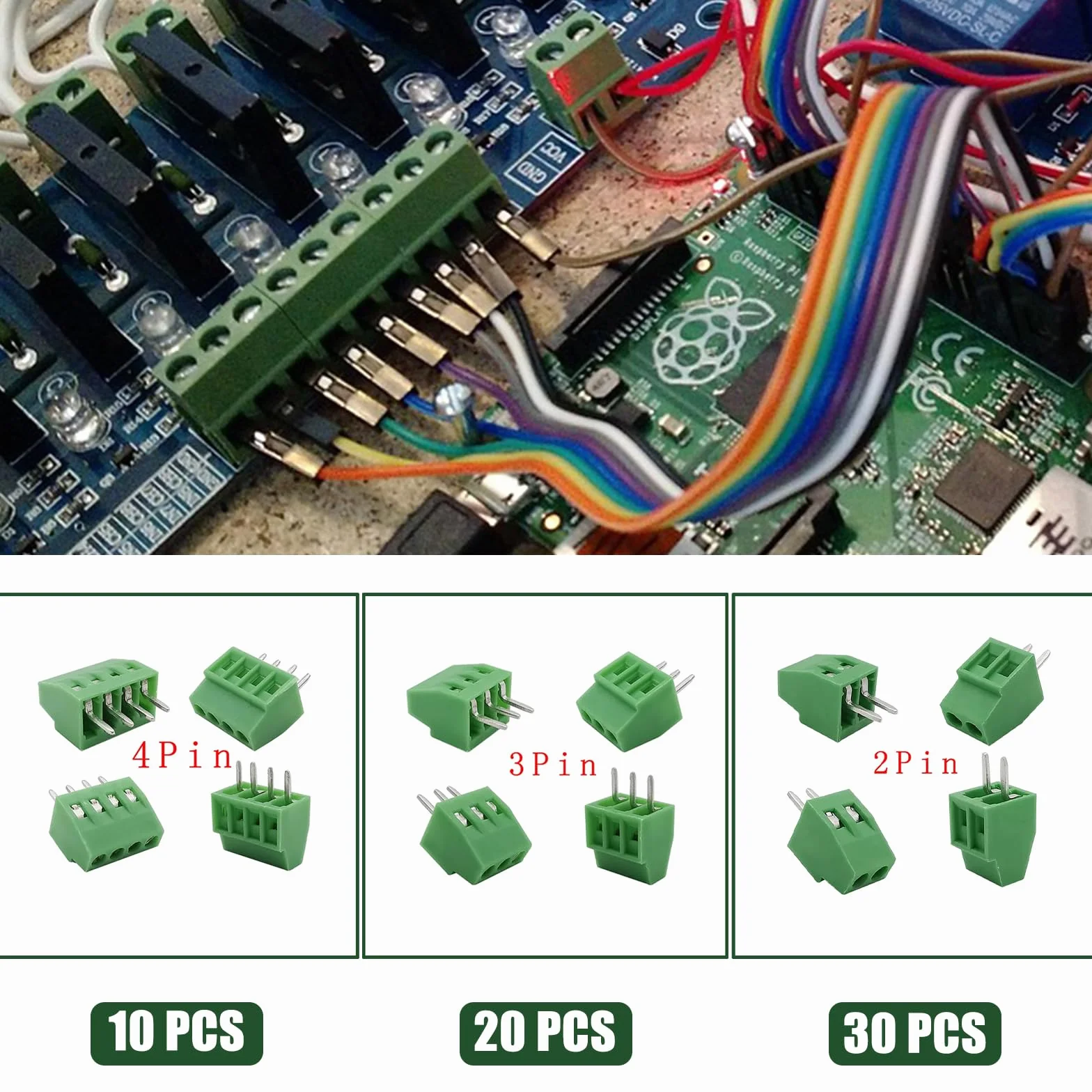 60 sztuk zacisków śrubowych PCB, 2,54 mm 0,1" Pitch PCB Mount Screw Terminal Block,2P 3P 4P Terminal 6A do kabli 26-18AWG