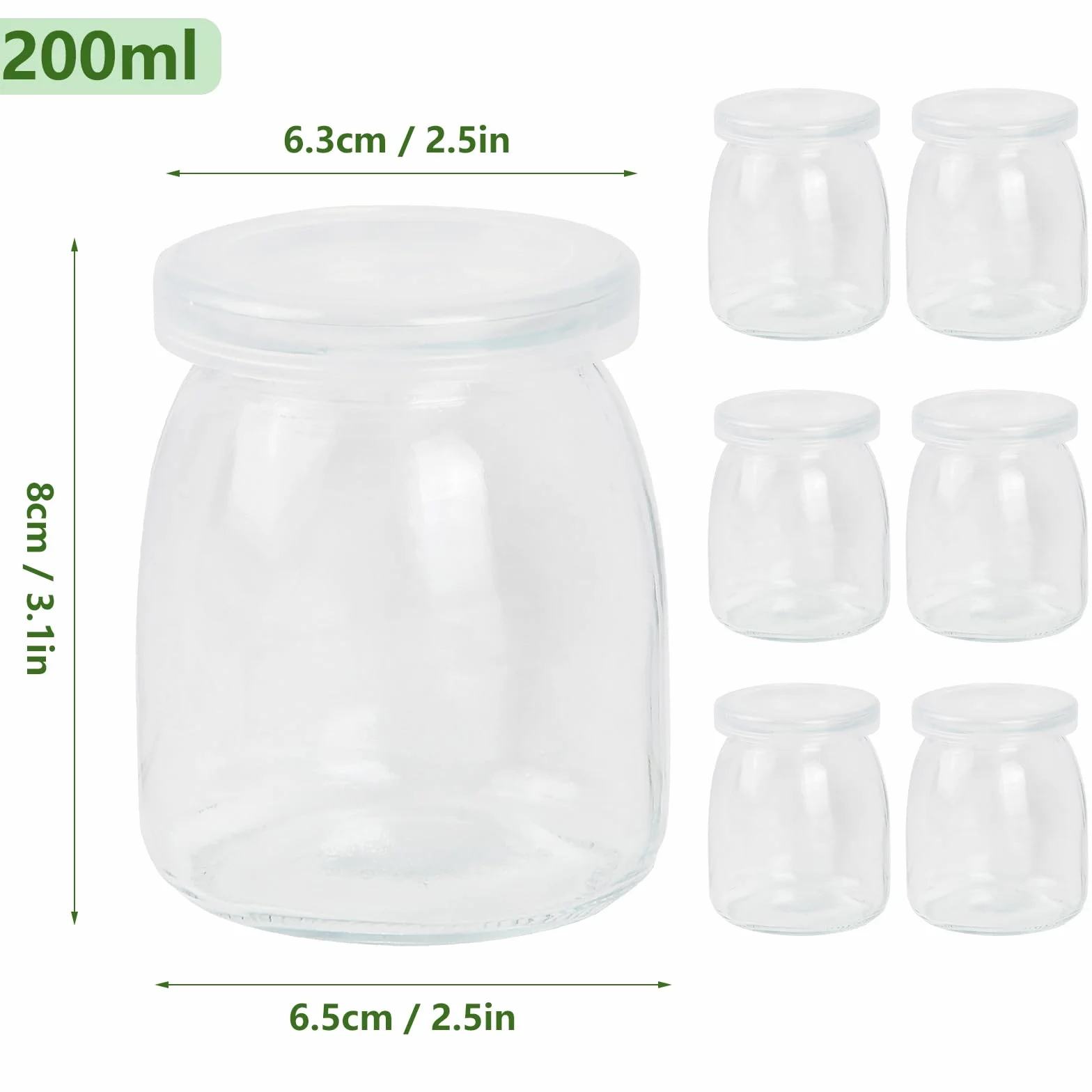 6 przezroczystych słoików do jogurtu z pokrywką, 200 ml, przezroczyste szklanki deserowe, wielokrotnego użytku, na jogurt, na desery, galaretki, miód, tiramisu, musli, musli