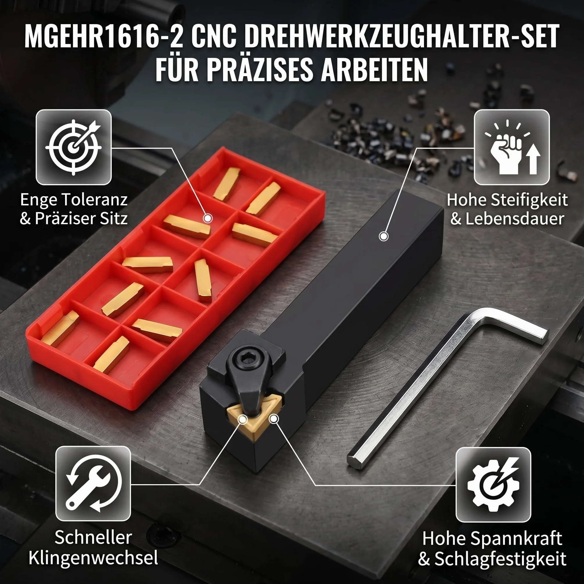 Uchwyt na Narzędzia Tokarskie MGEHR1616-2 100mm do Tokarki CNC + 10 Płytek MGMN200-G