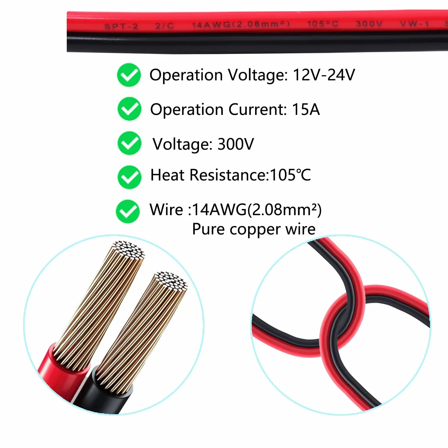 Kabel z bezpiecznikiem 20A 14AWG 12V-24V Alligator Clip O-Ring Terminal do akumulatora 3m