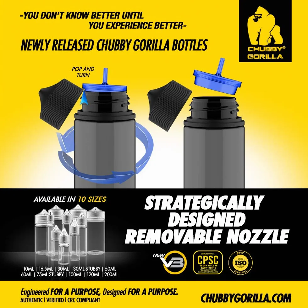 Copackr V3 5 butelek x 120 ml stopniowane butelki PET firmy Chubby Gorilla – butelki z kroplomierzem (przezroczysta butelka z czarnym zamknięciem)