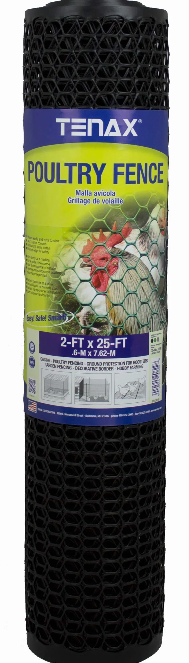 Tenax 72120548 Poultry Fence, 2' x 25', czarny