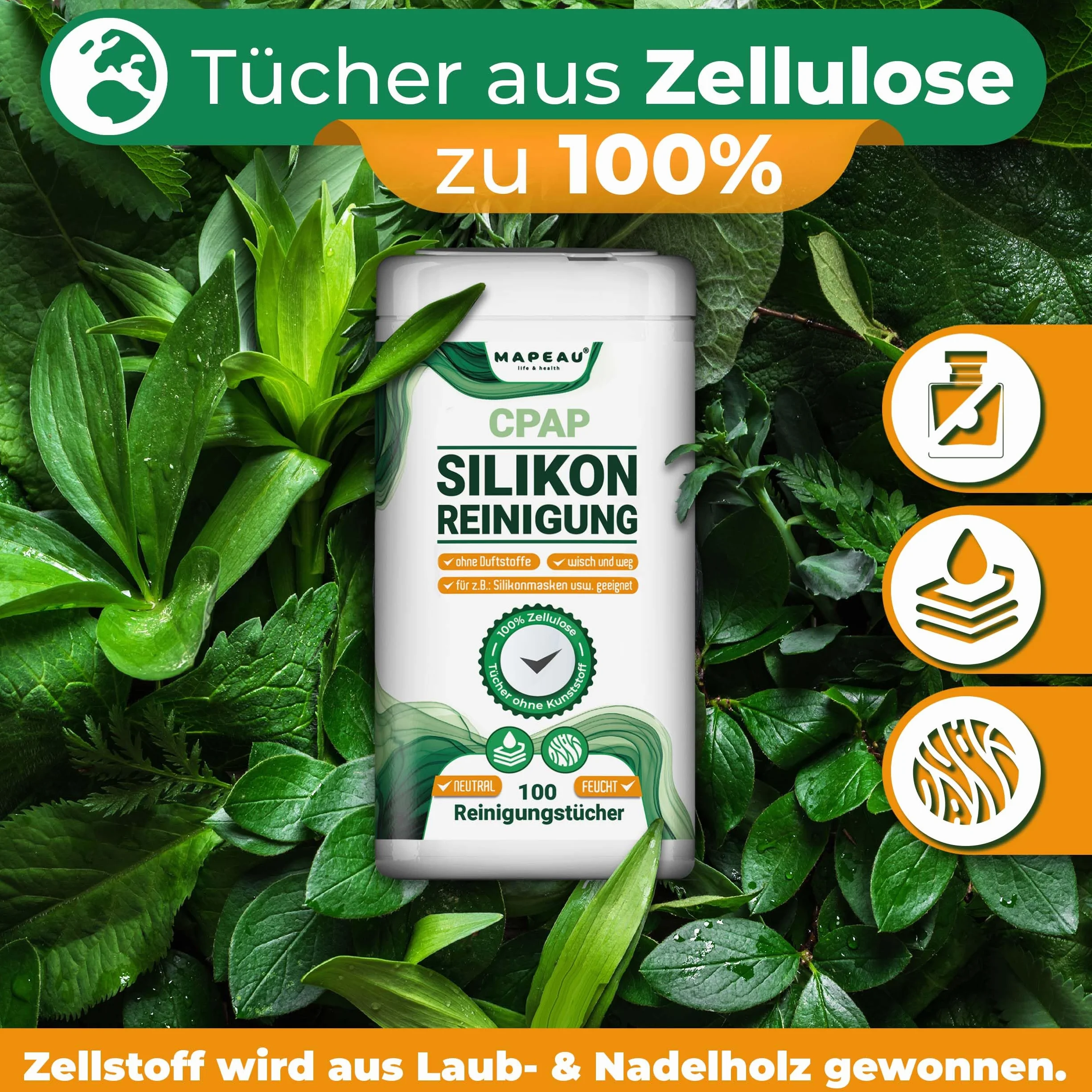 Chusteczki czyszczące CPAP 100 sztuk, bezzapachowe, bezalkoholowe, celulozowe do silikonu