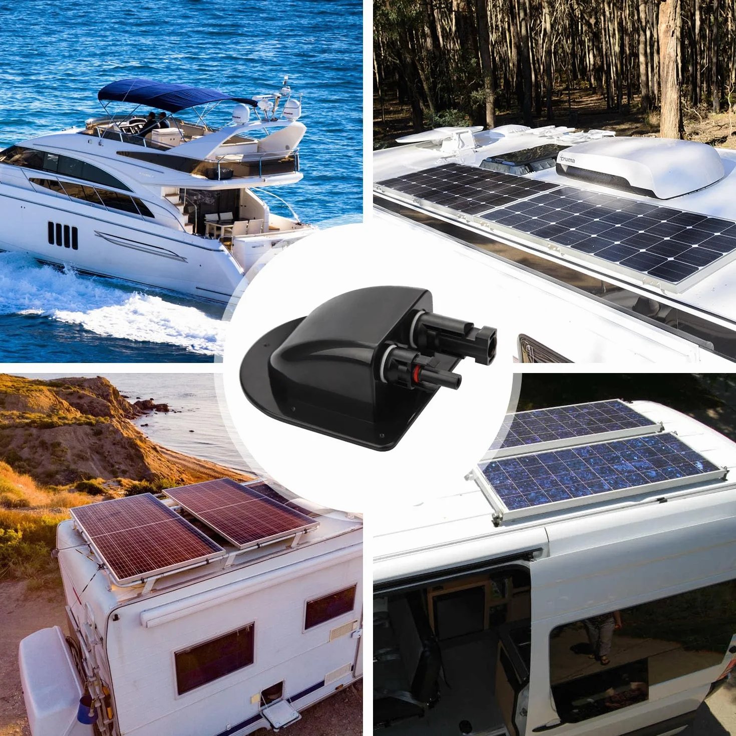 ANBOO 2 x przepust kablowy solarny, skrzynka przyłączeniowa, przepust dachowy solarny, przepust dachowy, przepust kablowy na dachu, do paneli solarnych przyczepy kempingowej łódź projekt solarny, 1 x