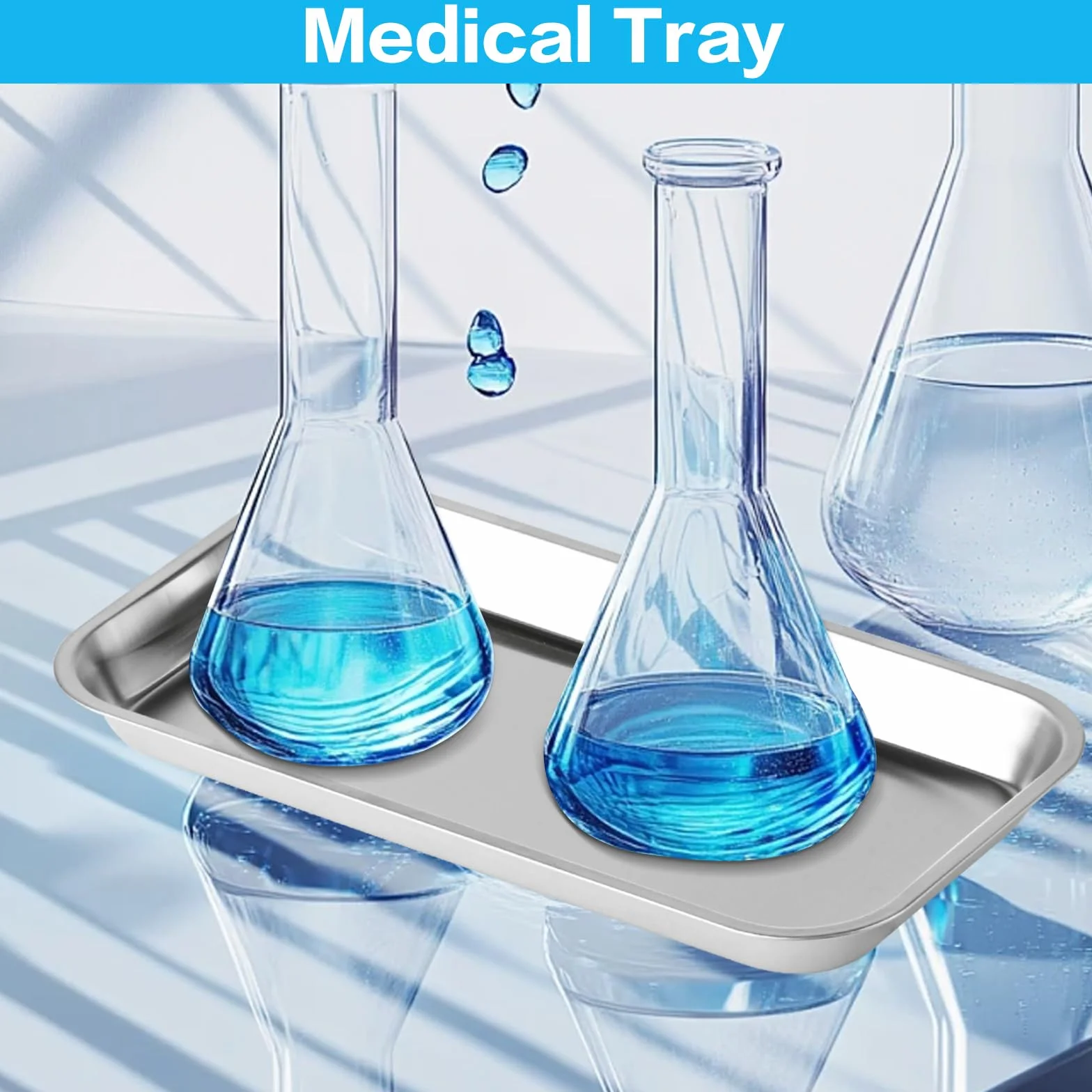 4 szt. prostokątna miska ze stali nierdzewnej, taca na instrumenty, taca ze stali nierdzewnej, taca metalowa, prostokątne tace laboratoryjne, stal nierdzewna, talerze do serwowania do laboratorium