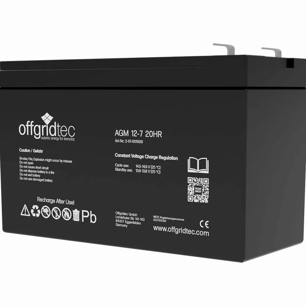 Offgridtec® Akumulator ołowiowy AGM 7 Ah 12 V, odporny na cykle UV, zamiennik akumulatora VRLA