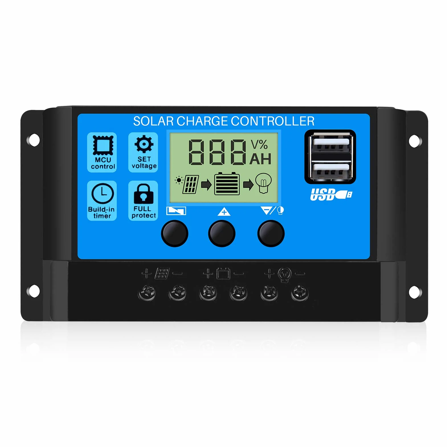 Thlevel Regulator ładowania solarnego 30 A, 12 V/24 V, ładowarka solarna, panel słoneczny, bateria, inteligentny regulator z portem Dual USB 5 V, wyświetlacz LCD (30 A)