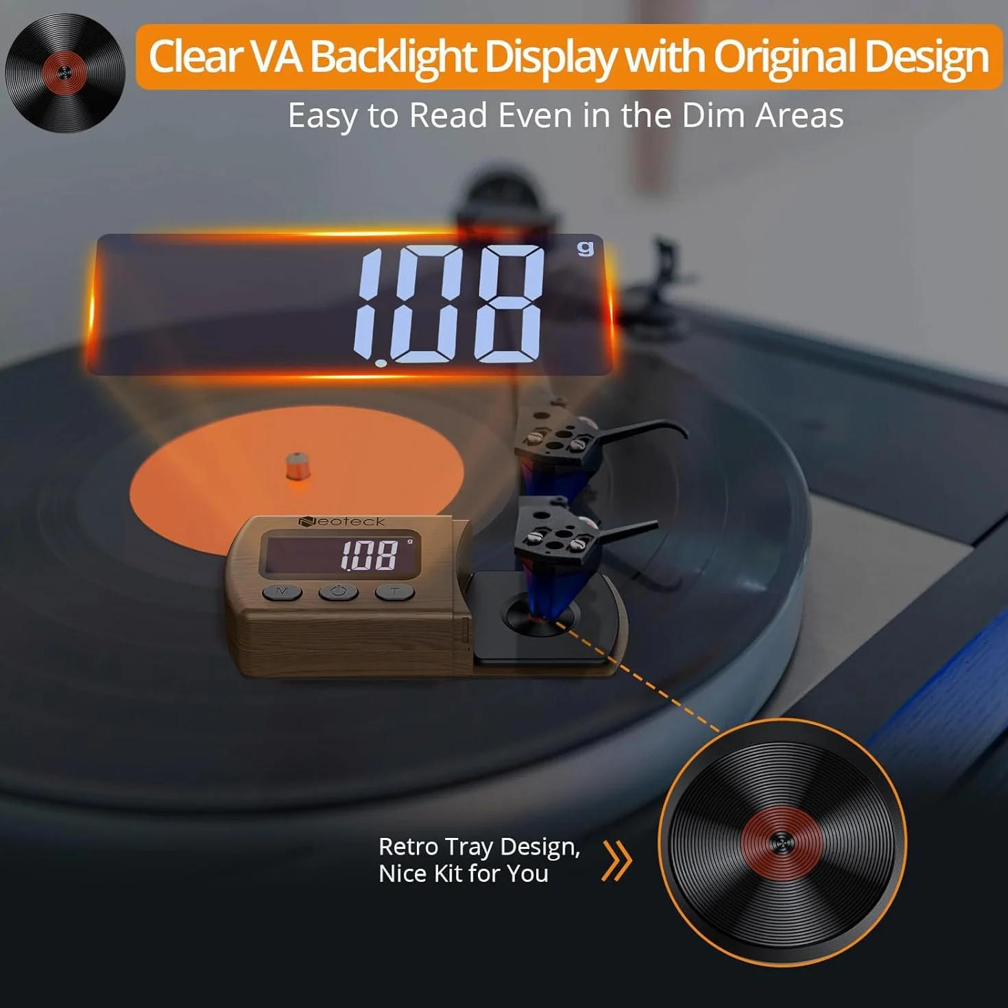 Neoteck Cyfrowy gramofon Stylus Force Scale Gauge 0,01 g/5,00 g z niebieskim podświetleniem LCD i kalibracją 5 g