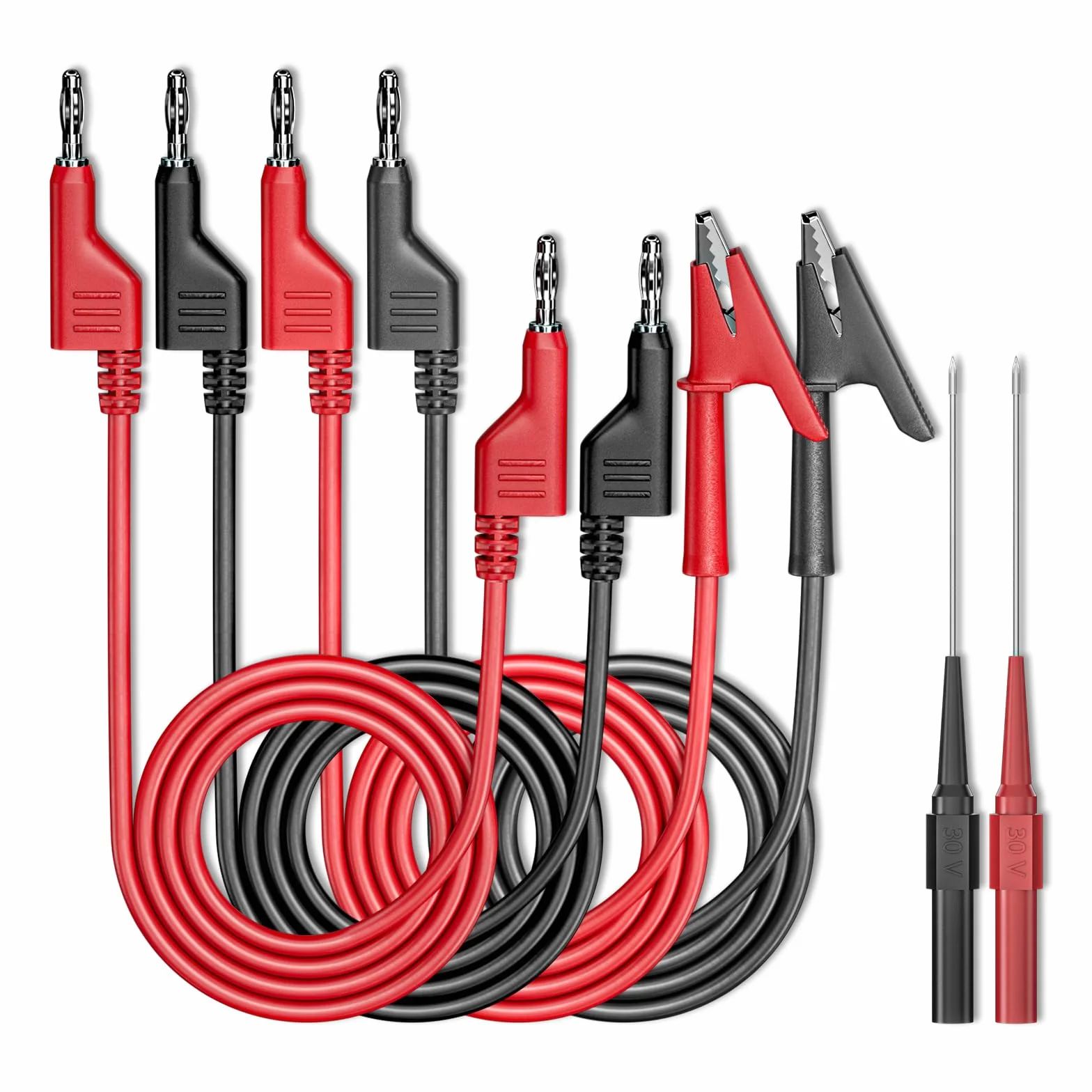 Zestaw przewodów testowych, klipsy krokodylkowe, kabel elektryczny, 4 mm, wtyczka bananowa do wtyczki bananowej, przewody testowe z sondami do przekłuwania drutu, 6 szt. do multimetru,