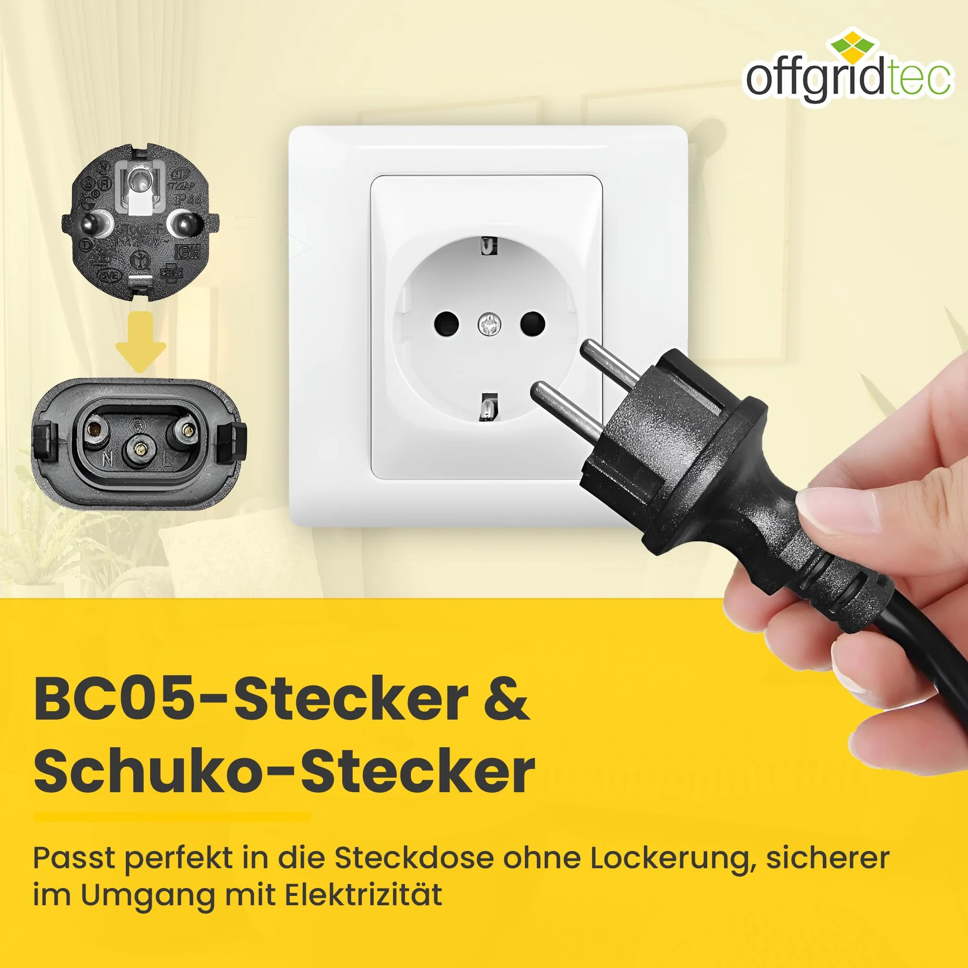 Offgridtec 5M Bc-05 Kabel Połączeniowy Z Wtyczką Żeńską Na Schuko, 3 X 1,5 Mm², Do Mikroinwerterów Serii Hms, Odporny Na Warunki Atmosferyczne, Niezawodny Przesył Energii Na Zewnątrz