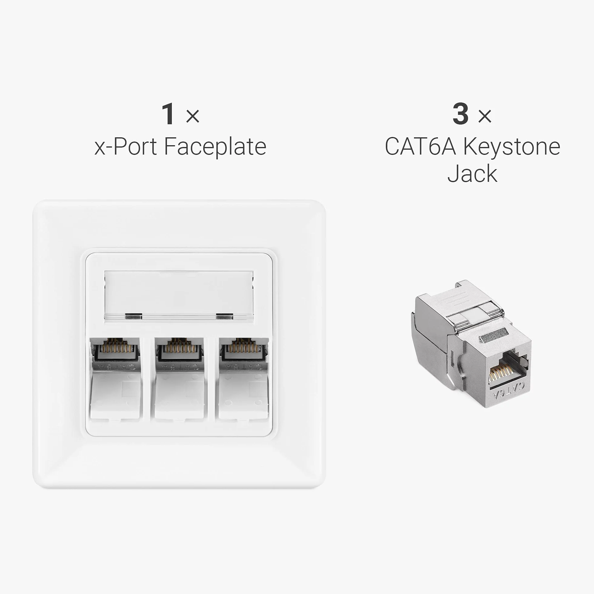 kwmobile 3x Moduł Keystone Cat 6A - Zestaw 3x Złącze Modułu Lutowego 1x Gniazdko Ścienne - Złącze Kabel RJ45 z ekranowanym złączem - Zatrzaskowe