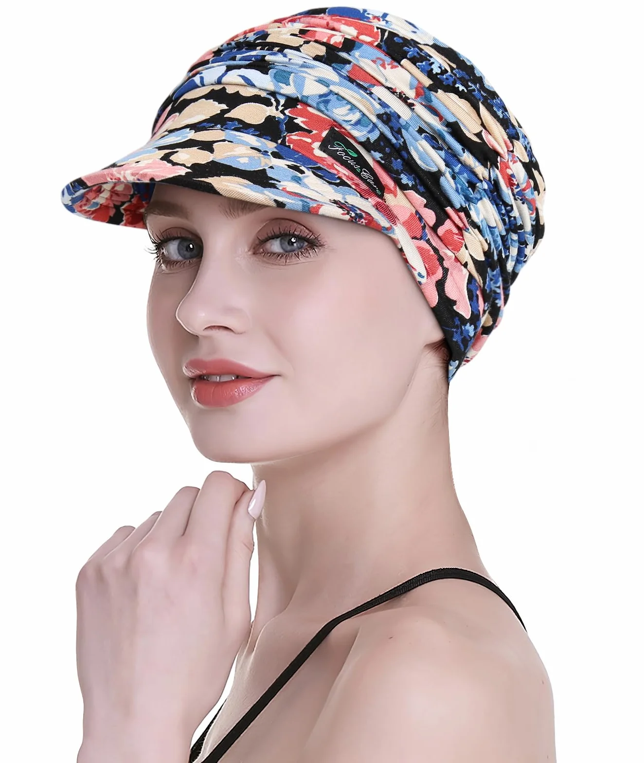 FocusCare Miękka czapka bambusowa dla kobiet po chemioterapii turban na wypadanie włosów, niebieski