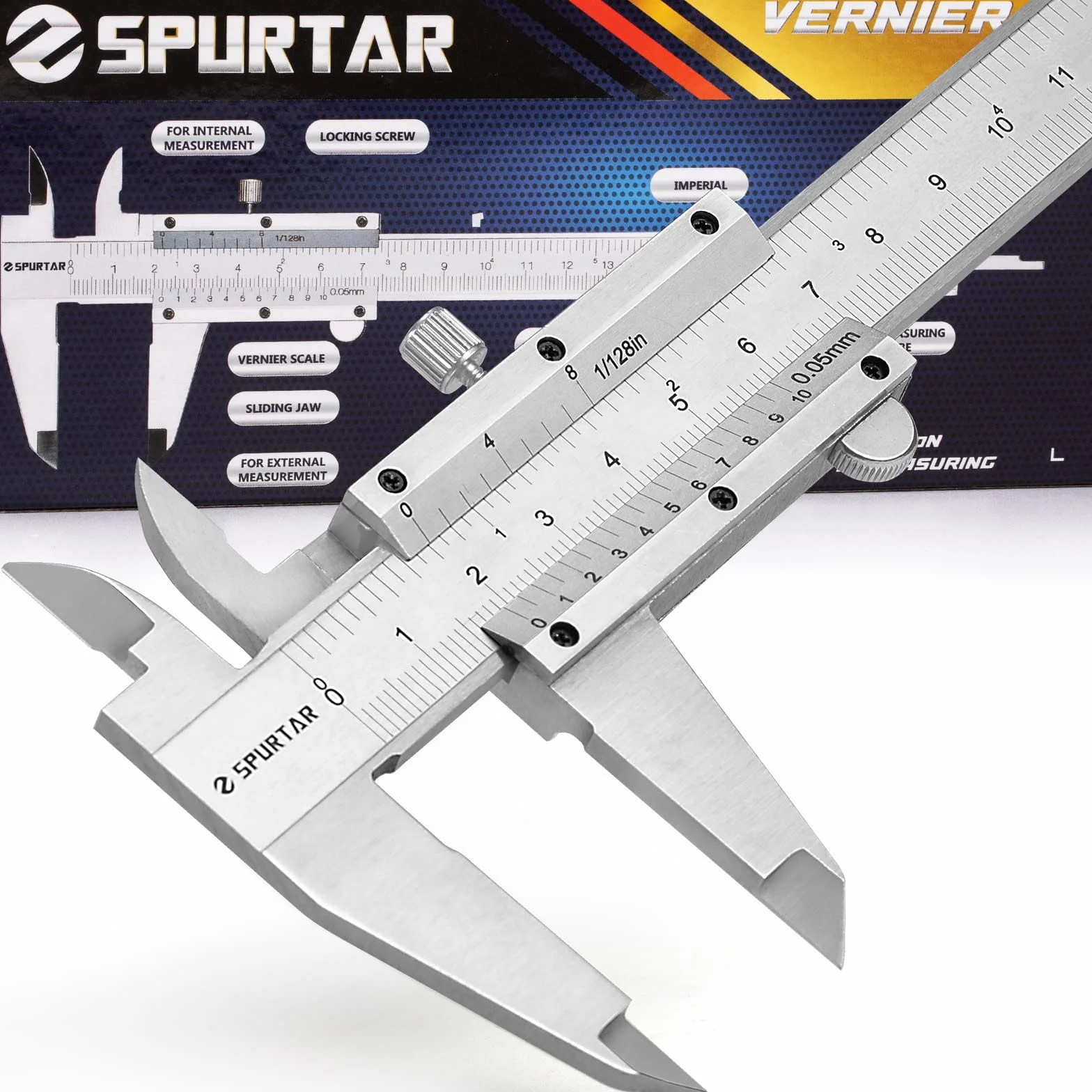 Spurtar Suwmiarka noniuszowa ze stali nierdzewnej 150 mm, wysoka precyzja suwmiarki tolerancja narzędzia pomiarowego 0,05 mm 1/128 cala do pomiaru głębokości średnicy - odczyt bez odblasków