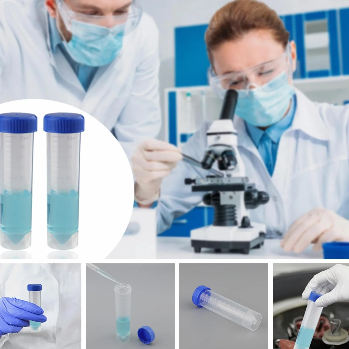 Probówki laboratoryjne 50 ml z tworzywa sztucznego niebieskie z zakrętką stożkowe płaskie dno 20 sztuk