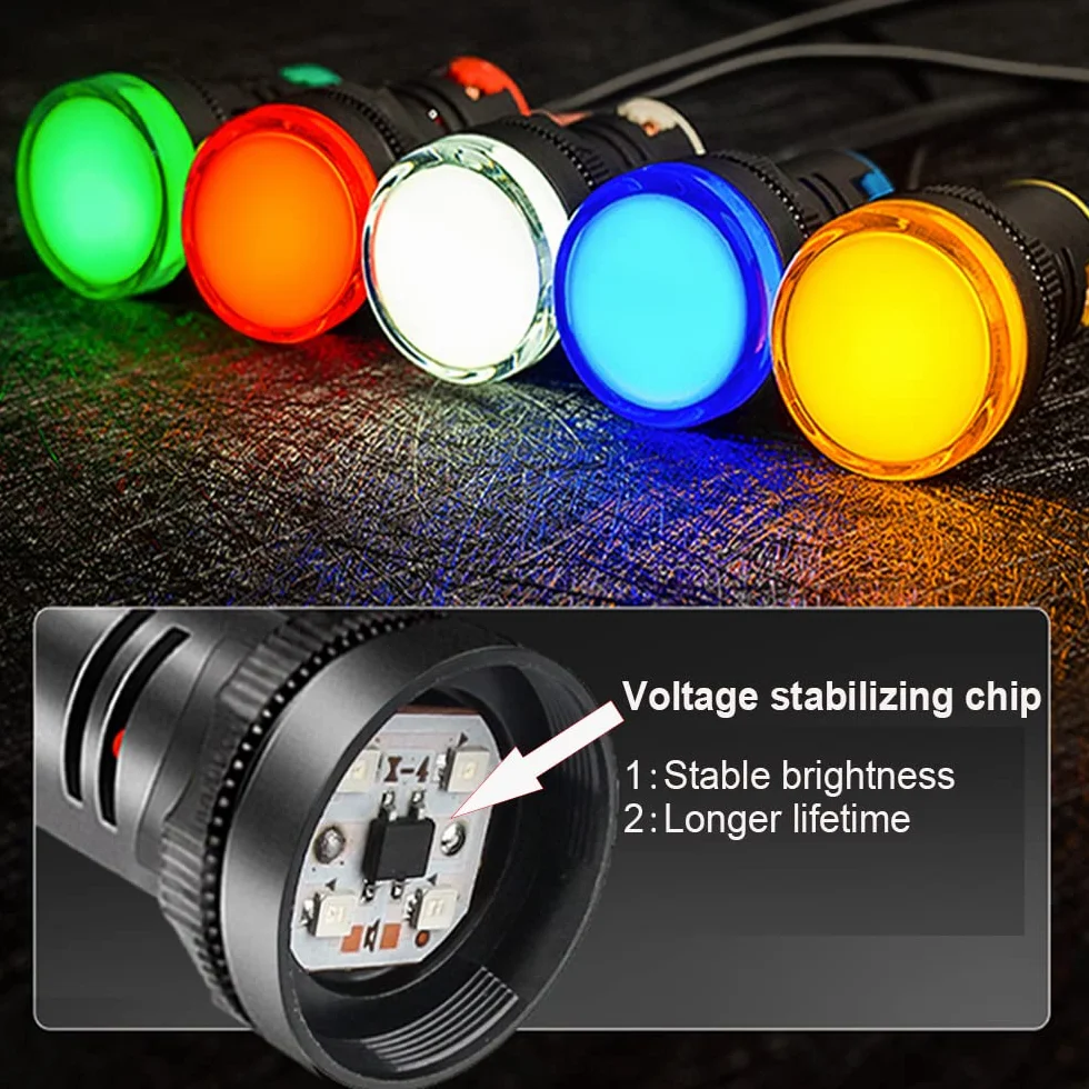 Gebildet Lampka Kontrolna LED 22mm 220-380Vac Do Montażu Na Panelu Podtynkowym 10 Sztuk Czerwony Zielony Niebieski Pomarańczowy Biały