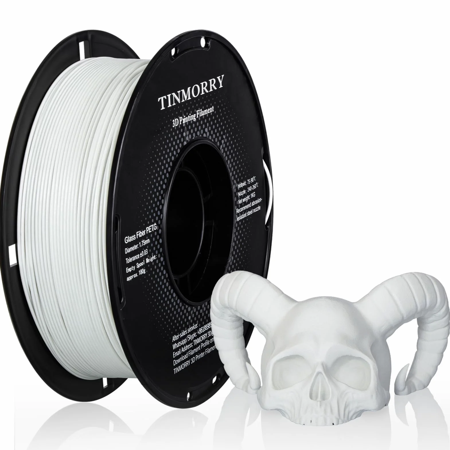 Glasfaser PETG Filament 1.75mm matt, 3D Druck Filament, kompatibel mit Bambu Lab FDM 3D Drucker, 1 KG Frosted Weiß