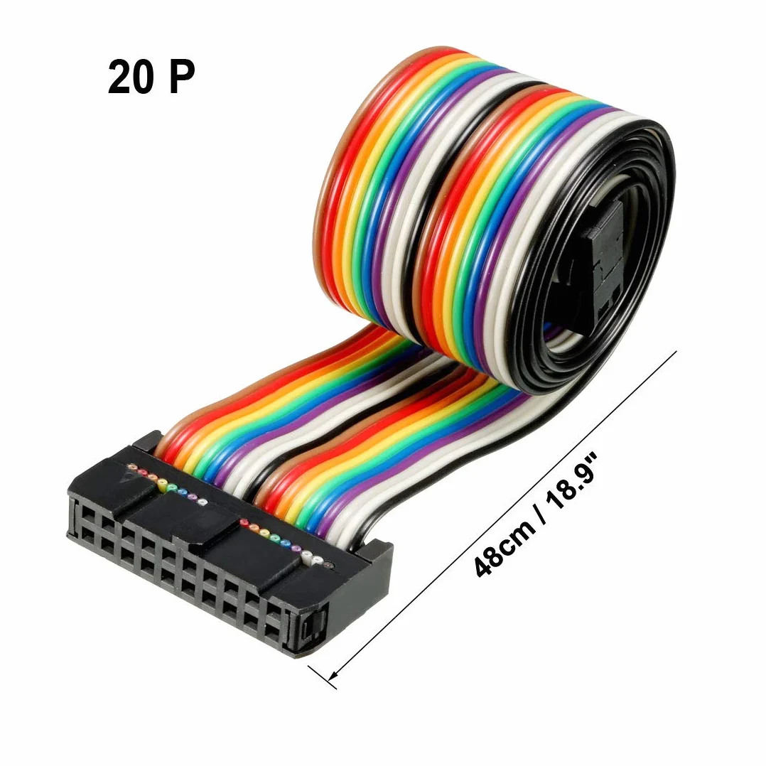 sourcing map IDC 20 pin kabel płaski tęczowy 48 cm 2,54 mm Pitch