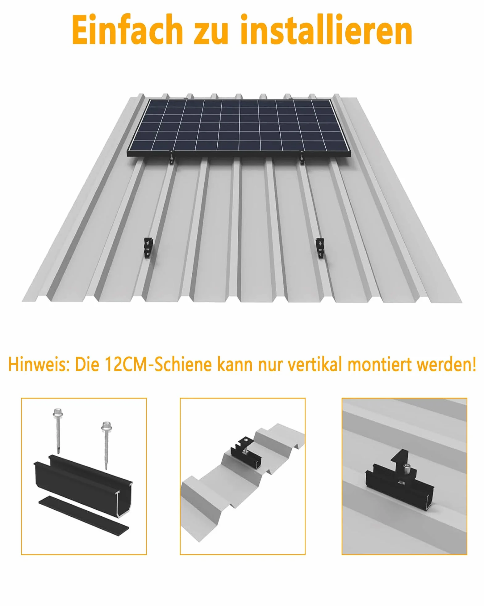 Uchwyt do panelu słonecznego na 2 moduły solarne: wspornik modułu PV zestaw montażowy z szynami 12 cm do płaskiego dachu i blachy trapezowej, aluminiowy uchwyt na panel słoneczny