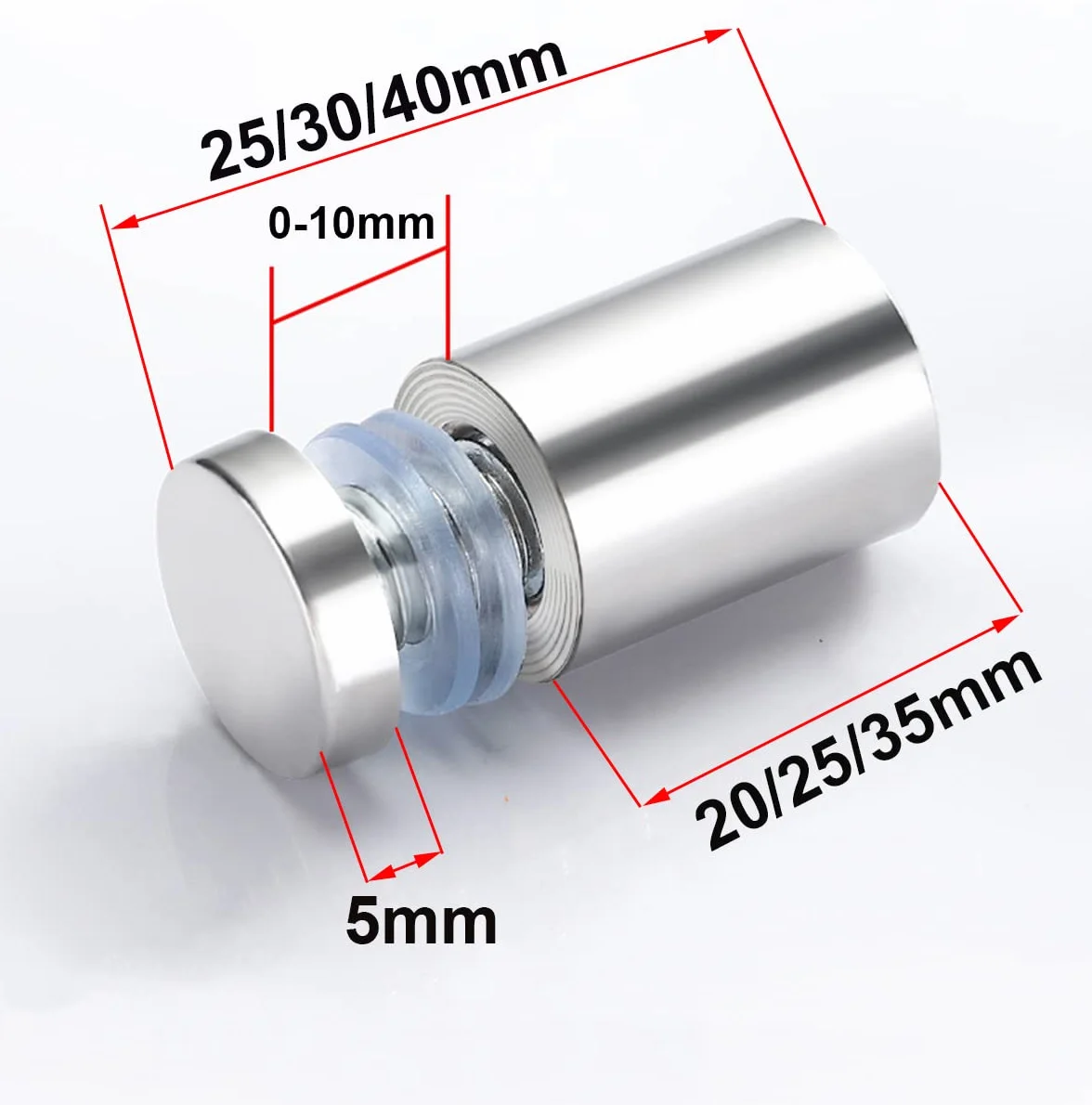 Wsporniki dystansowe ze stali nierdzewnej 12 x 25 mm Qrity do szkła reklamowego i akrylu