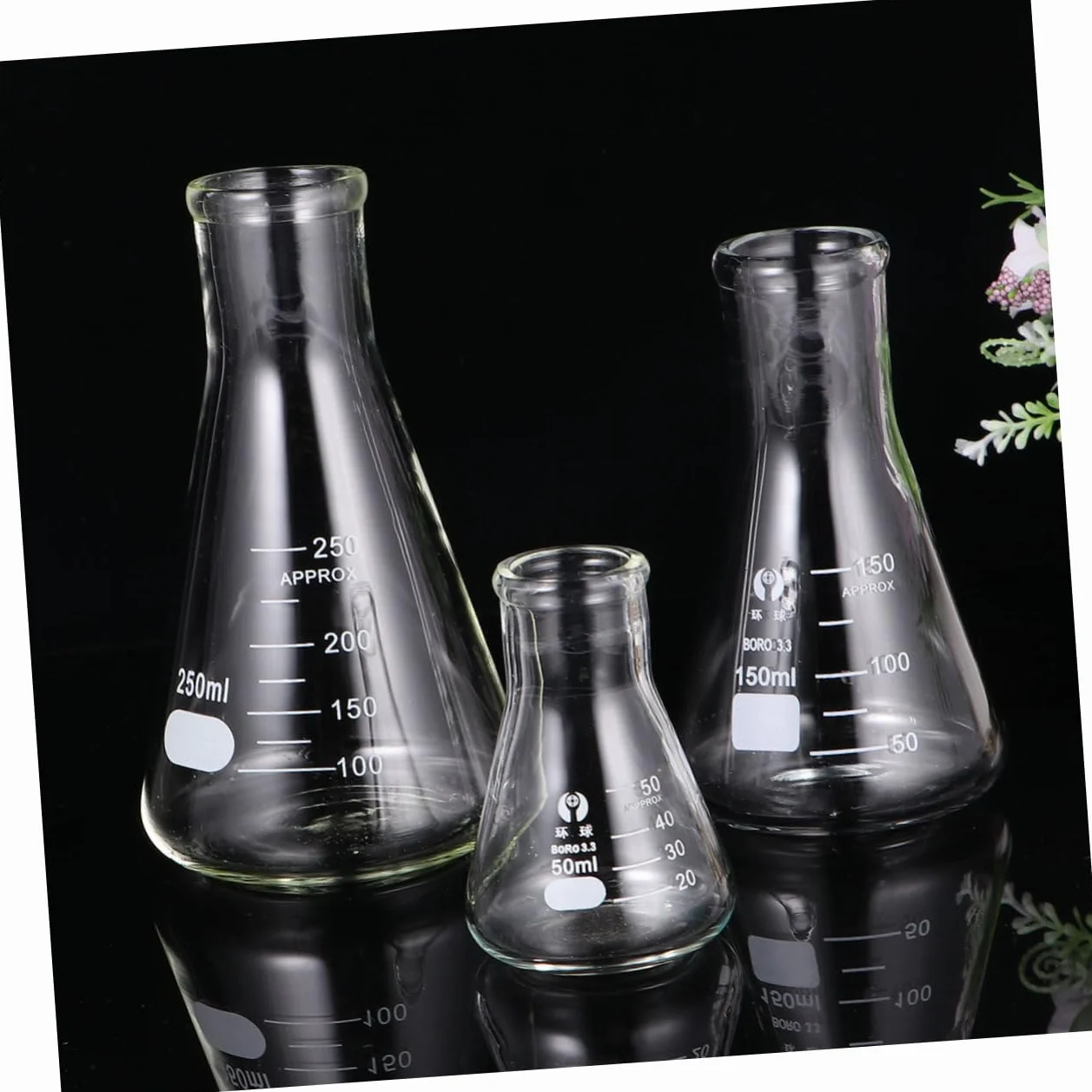 iplusmile Znormalizowane Szklane Kolby Stożkowe Do Chemii Organicznej 50ml 150ml 250ml Zestaw