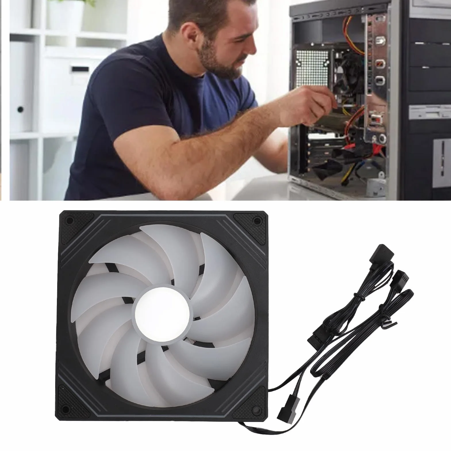 LICAEVEY 140 Mm Argb Wentylator Obudowy PC - Wysokie Chłodzenie Ciśnieniowe Statyczne z Synchronizowanym Oświetleniem, Cichy Wentylator Podwozia 140x140x25 Mm dla Chłodnic (Zwykła czerń)
