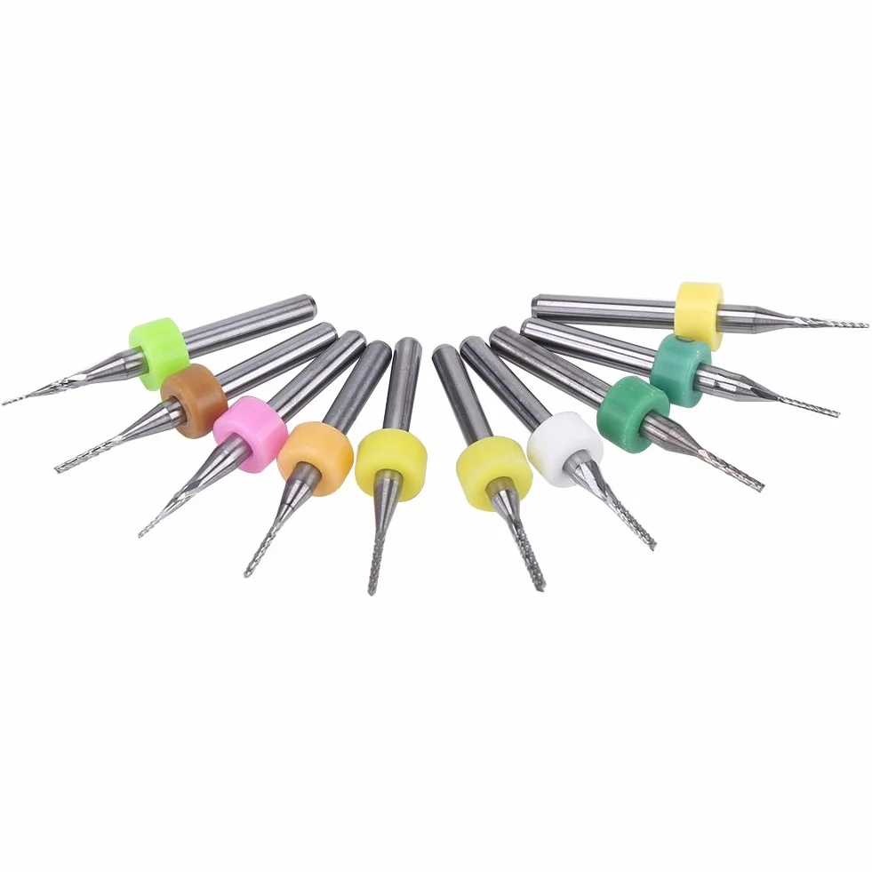Frezy do grawerowania z węglików spiekanych stalowe 1/8 cala 10 sztuk 0,5-1,4 mm do PCB CNC