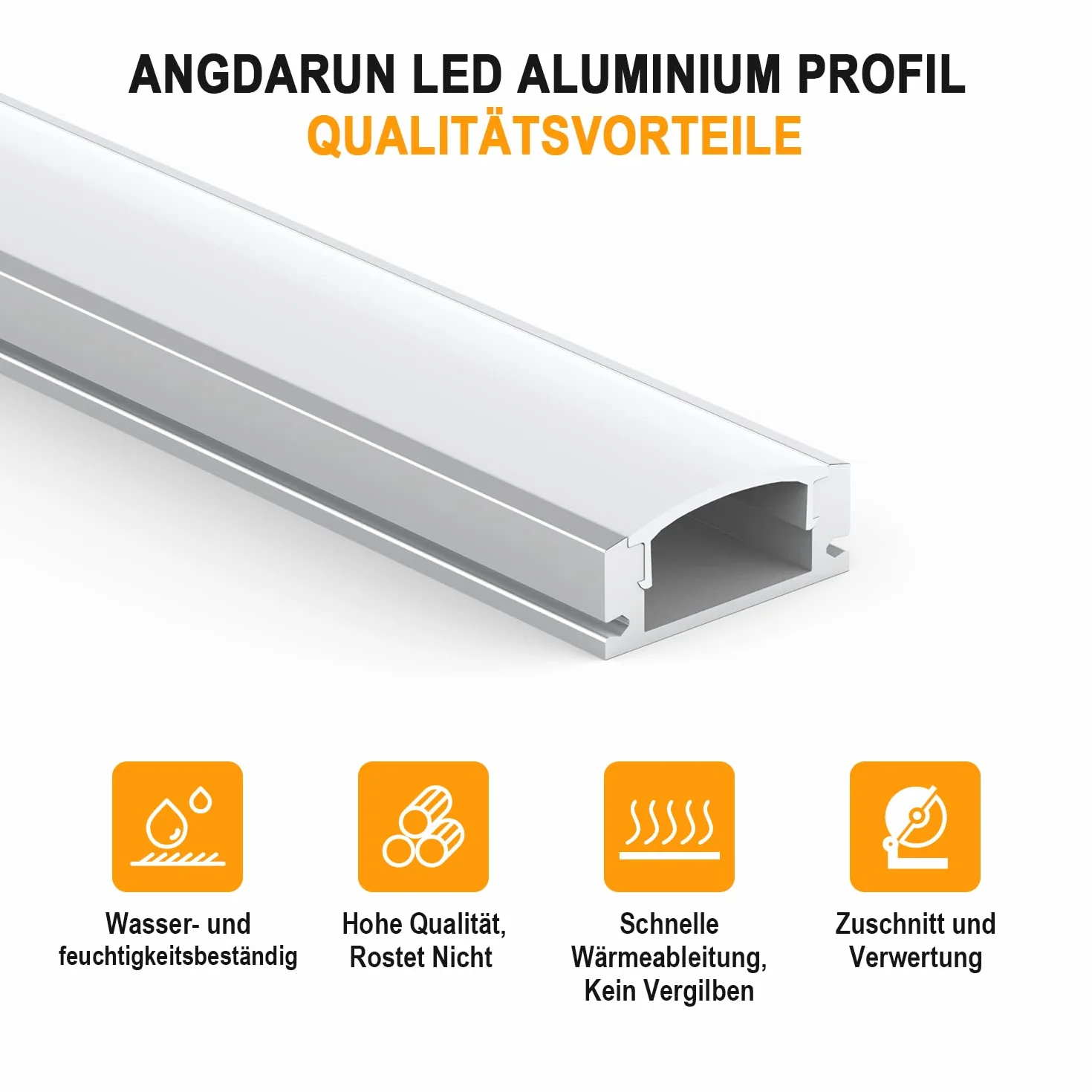 Angdarun Profil LED 6 x 1 m, aluminiowy profil w kształcie litery U, listwa aluminiowa, z mleczną białą osłoną taśmy, łącznik narożny, pośrednie oświetlenie, dyfuzor sufitowy