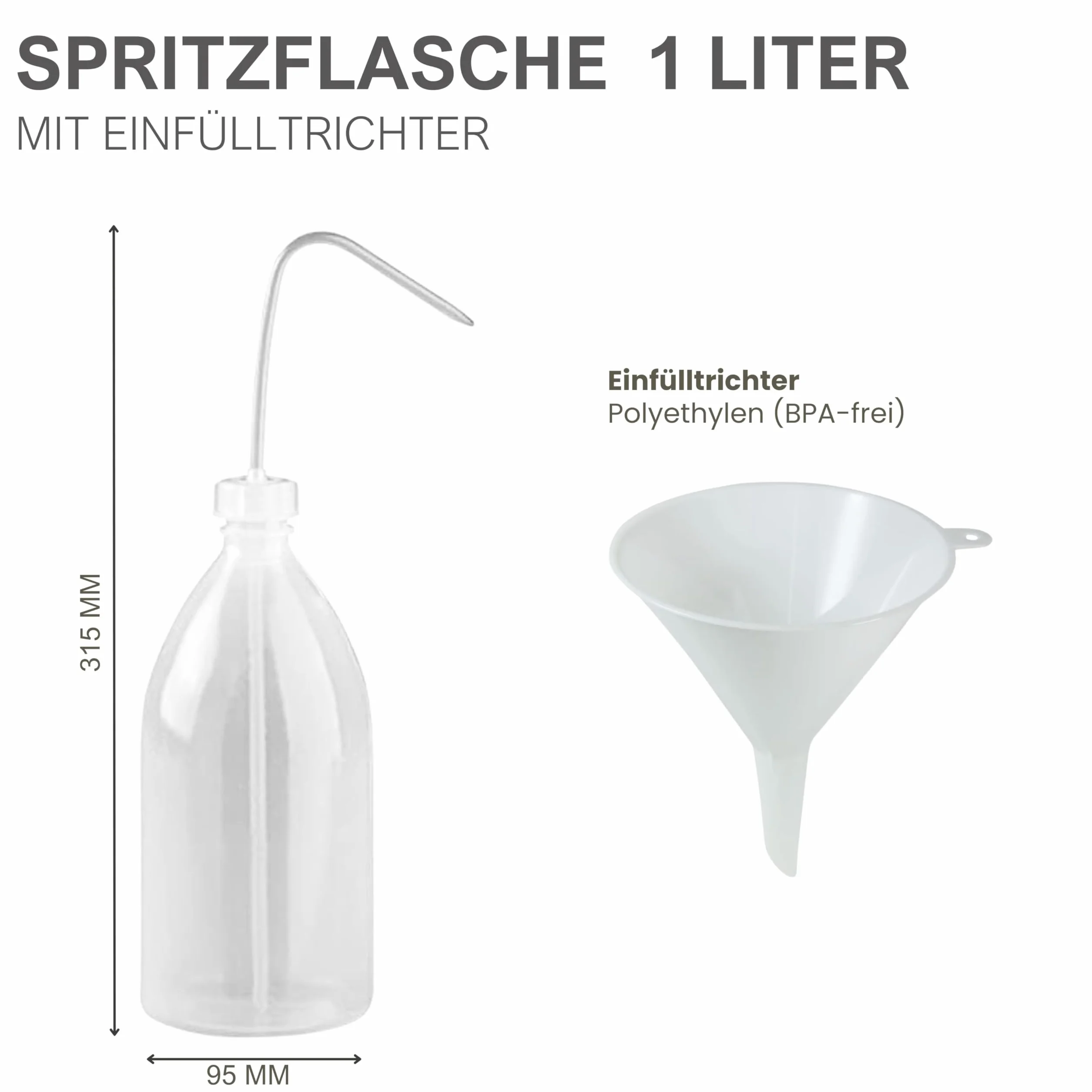 Mikken butelka do spryskiwania 1000 ml butelka laboratoryjna butelka do mycia z tworzywa sztucznego bez BPA – Made in Germany – w zestawie lejek do napełniania
