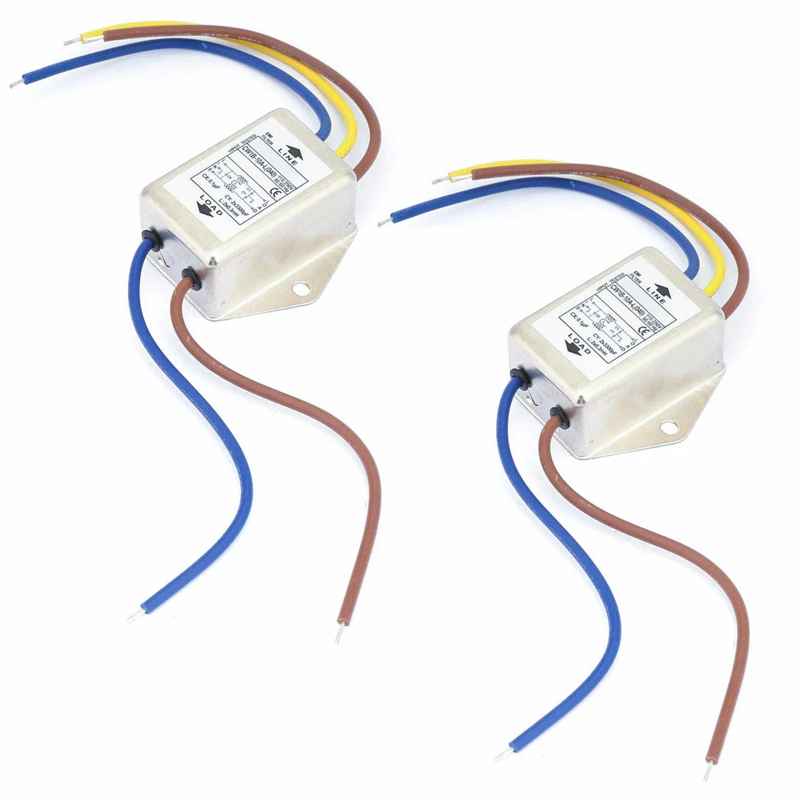 2 filtry EMI, CW1B-10A-L(040), filtr jednofazowy, 250 V, elektromagnetyczny filtr interferencyjny, do tłumienia ciągłych i przerywanych zakłóceń impulsowych