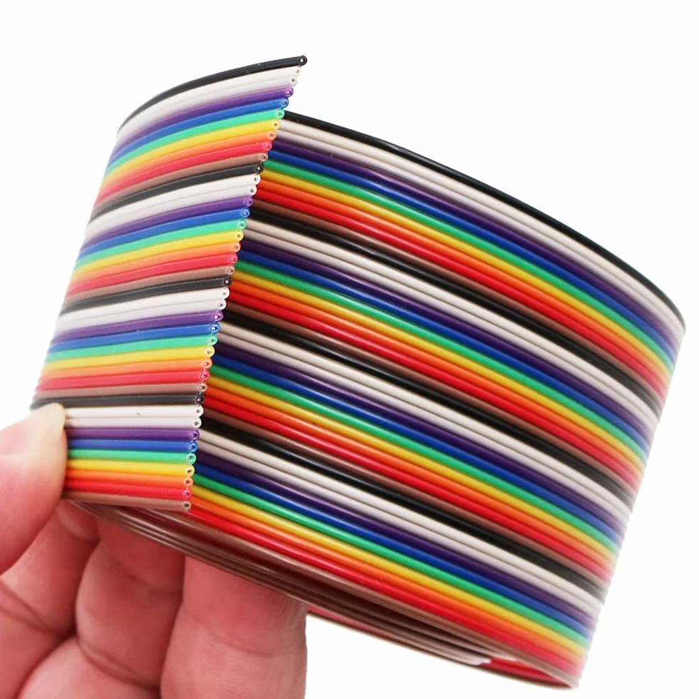 1 m 1,27 mm drut Dupont płaski wielokolorowy elastyczny 40-pinowy kabel krosowy z tęczową wstążką