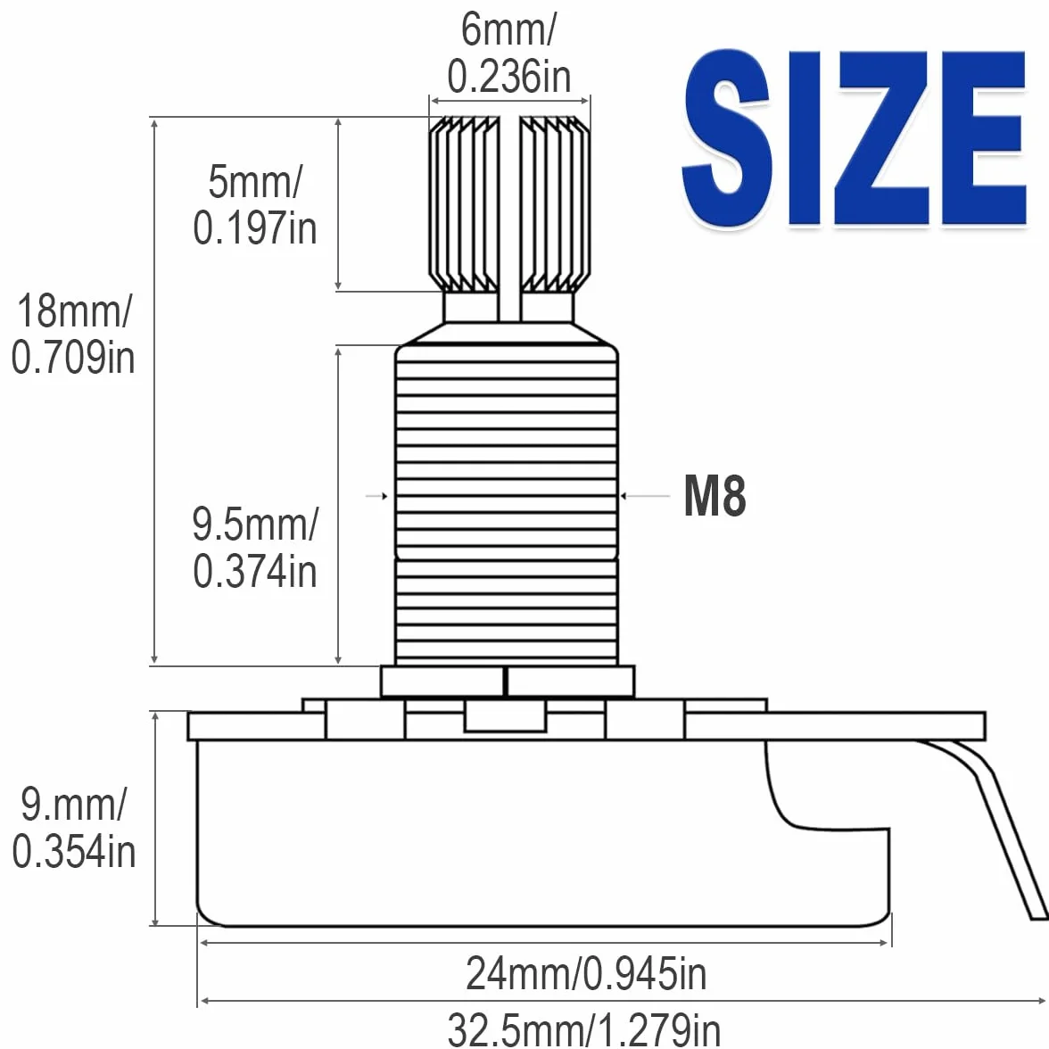 A500K potencjometr do gitar, 18 mm, mosiężny trzonek metryczny, potencjometr audio, 18 split, do gitary elektrycznej, basowej (zestaw 5 szt.)