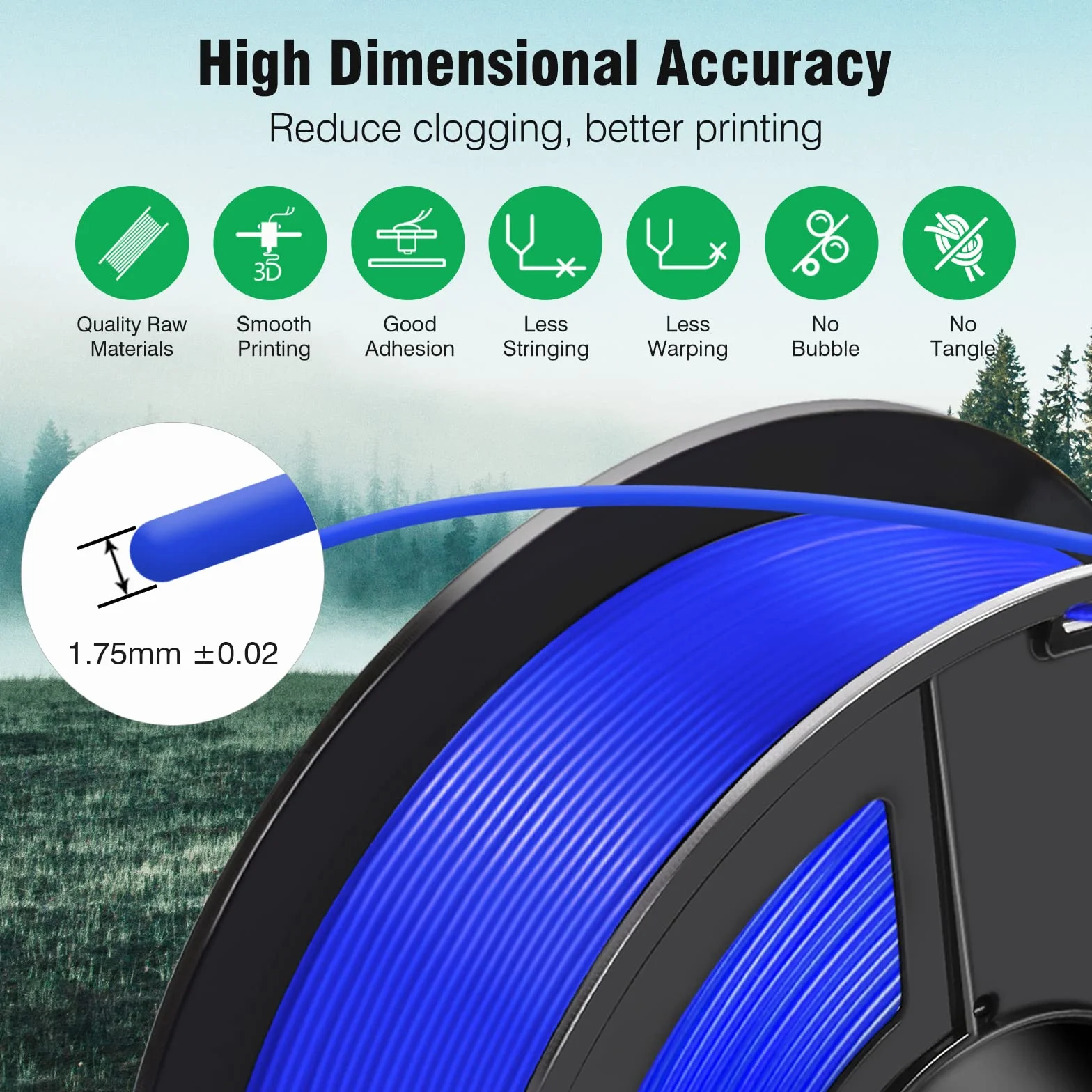 SUNLU ASA Filament 1,75 mm Odporny na UV Deszcz Ciepło Szpula 1KG Niebieski do Drukarek 3D