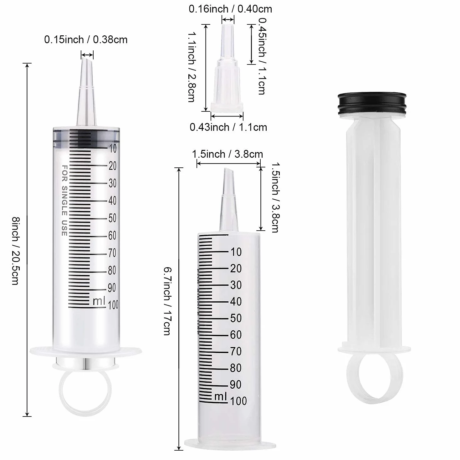 Gebildet 2 strzykawki 100 ml, duża strzykawka z tworzywa sztucznego, strzykawka, narzędzia do strzykawek ogrodowych z plastikowymi rurami 100 cm do laboratoriów naukowych, podlewania, napełniania