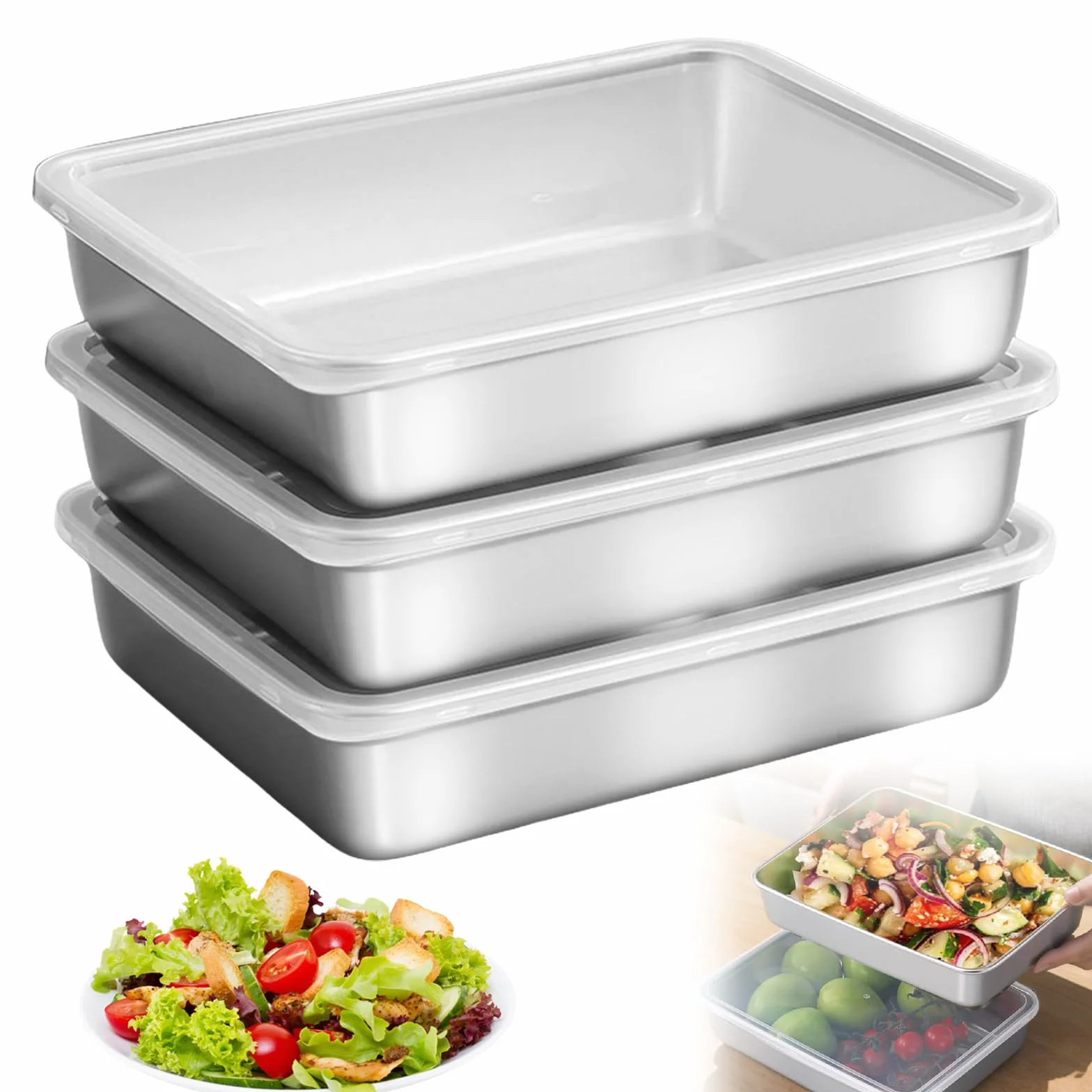 3 sztuki 25 x 20 x 5 cm zestaw do panierowania ze stali nierdzewnej: metalowa droga do panierowania, pojemnik GN, nierdzewny pojemnik gastronomiczny ze stali nierdzewnej, z pokrywką, zestaw do