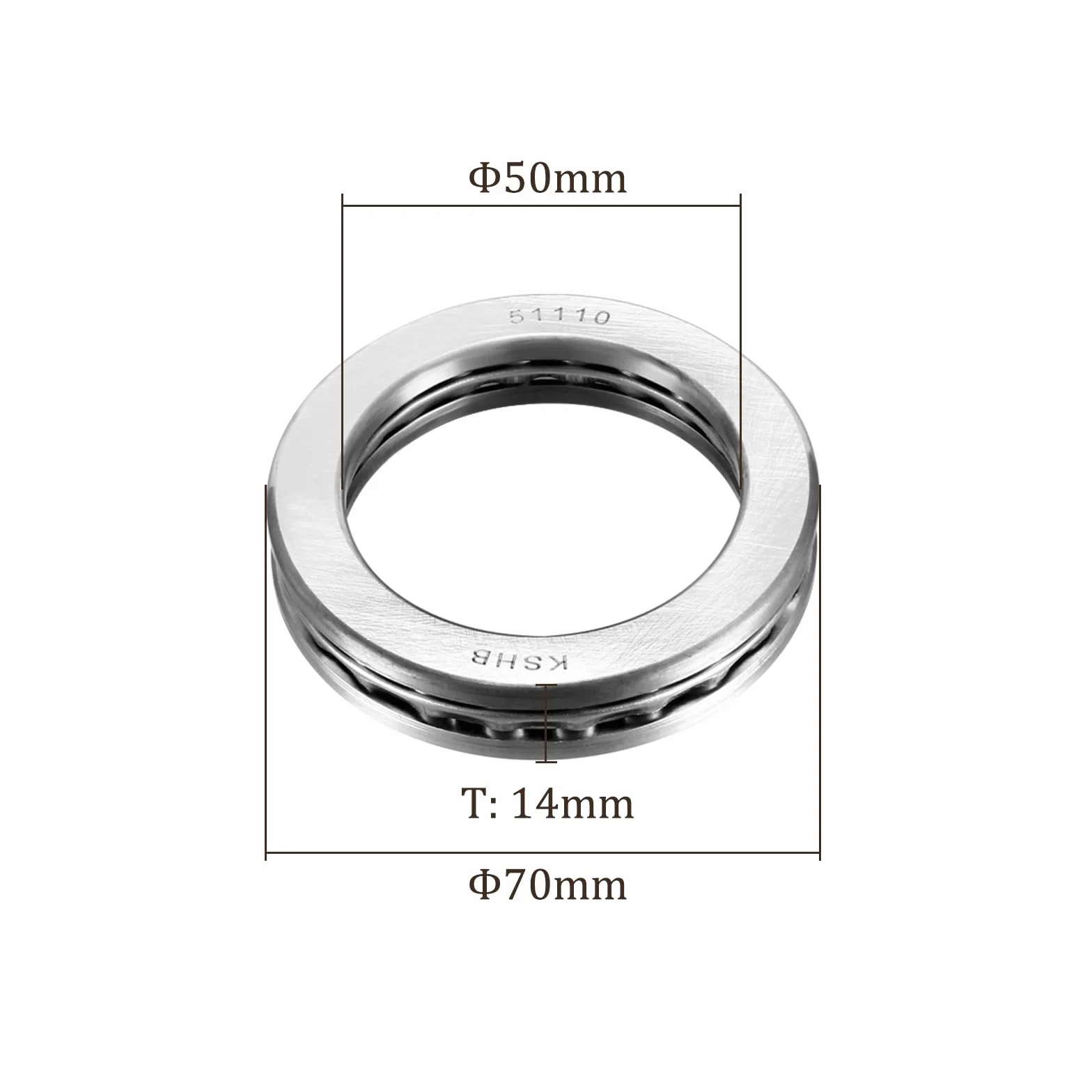 1 szt. Łożyska kulkowe wzdłużne 51110 - [50 mm średnica otworu x 70 mm średnica zewnętrzna x 14 mm] Pojedynczy rzędowy wałek do platformy obrotowej pieca, zastosowania obrotowe Montaż klatki