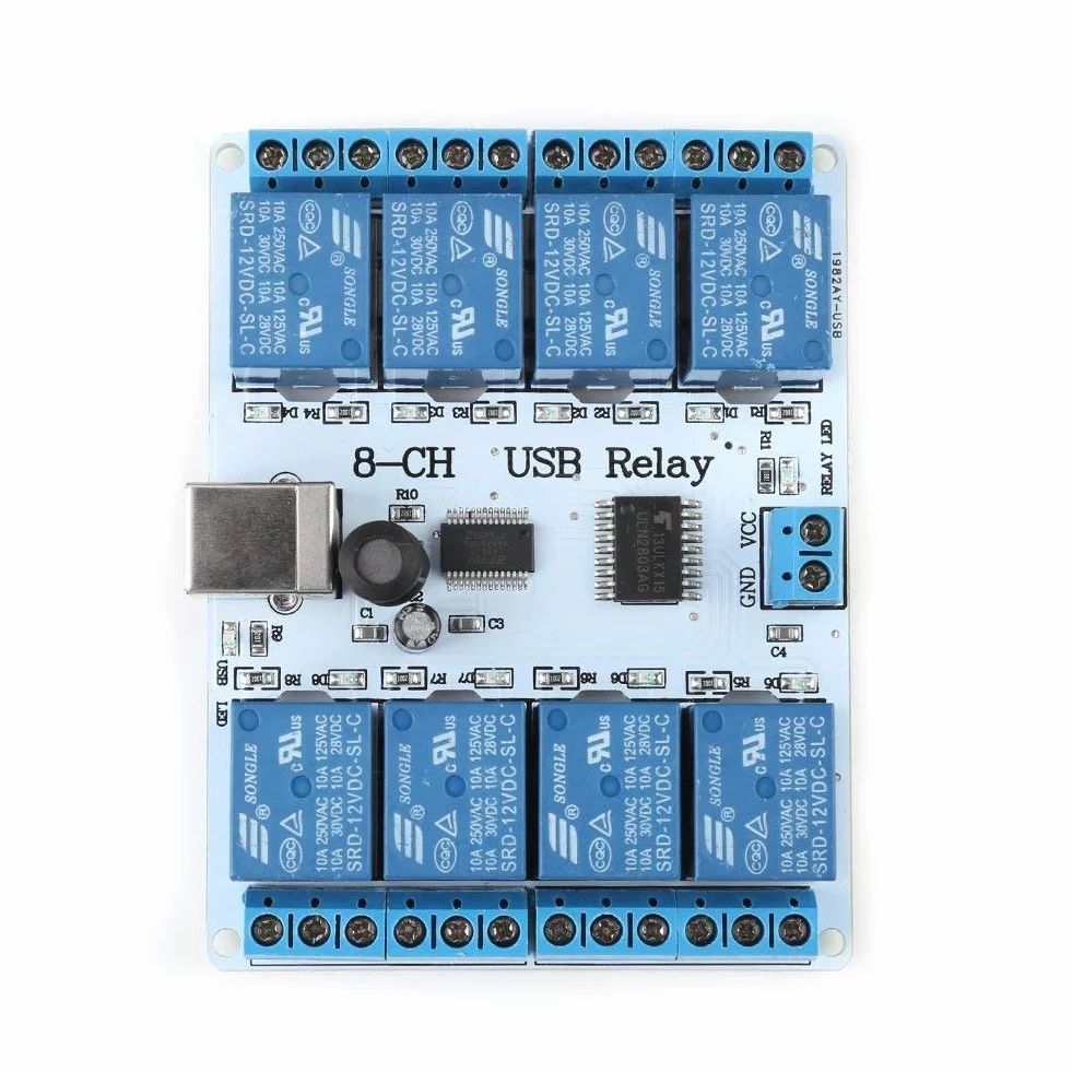 8-kanałowy moduł przekaźnika USB Typ-B Moduł sterujący DC dla robotyki automatyki 12V