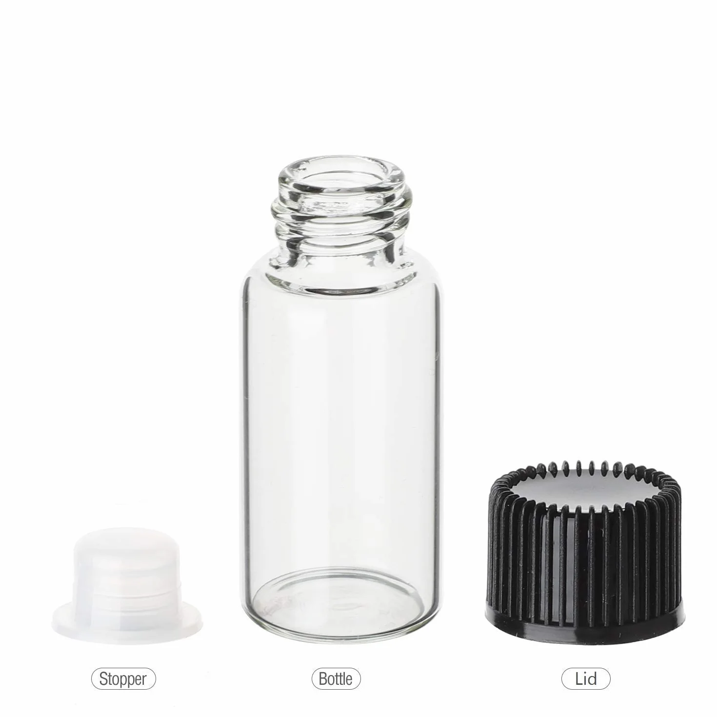 Szklane butelki na próbki 5 ml Hyber&Cara 20 szt. z zakrętką, bonus 2 mini lejki