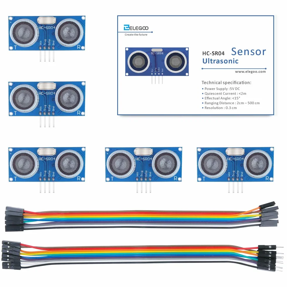 ELEGOO - 5 sztuk HC-SR04 ultradźwiękowy czujnik odległości do Arduino UNO, Nano, Roboter, XBee, ZigBee itd.